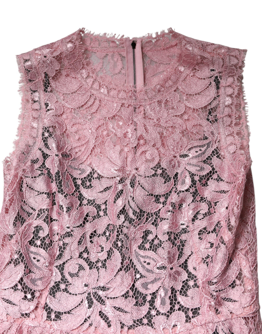 Dolce & Gabbana Pinkes ärmelloses Etuikleid mit floraler Spitze