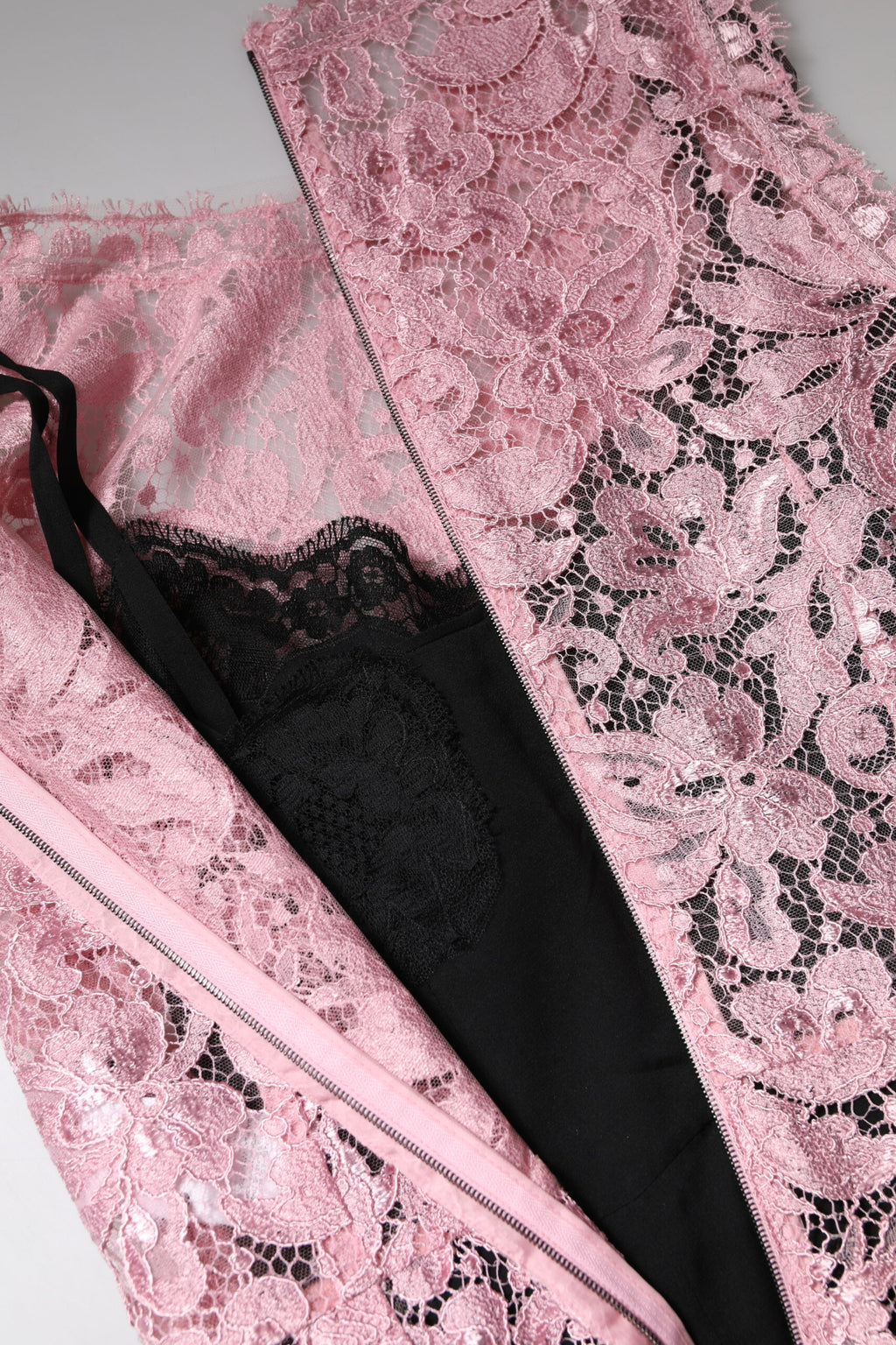 Dolce & Gabbana Pinkes ärmelloses Etuikleid mit floraler Spitze