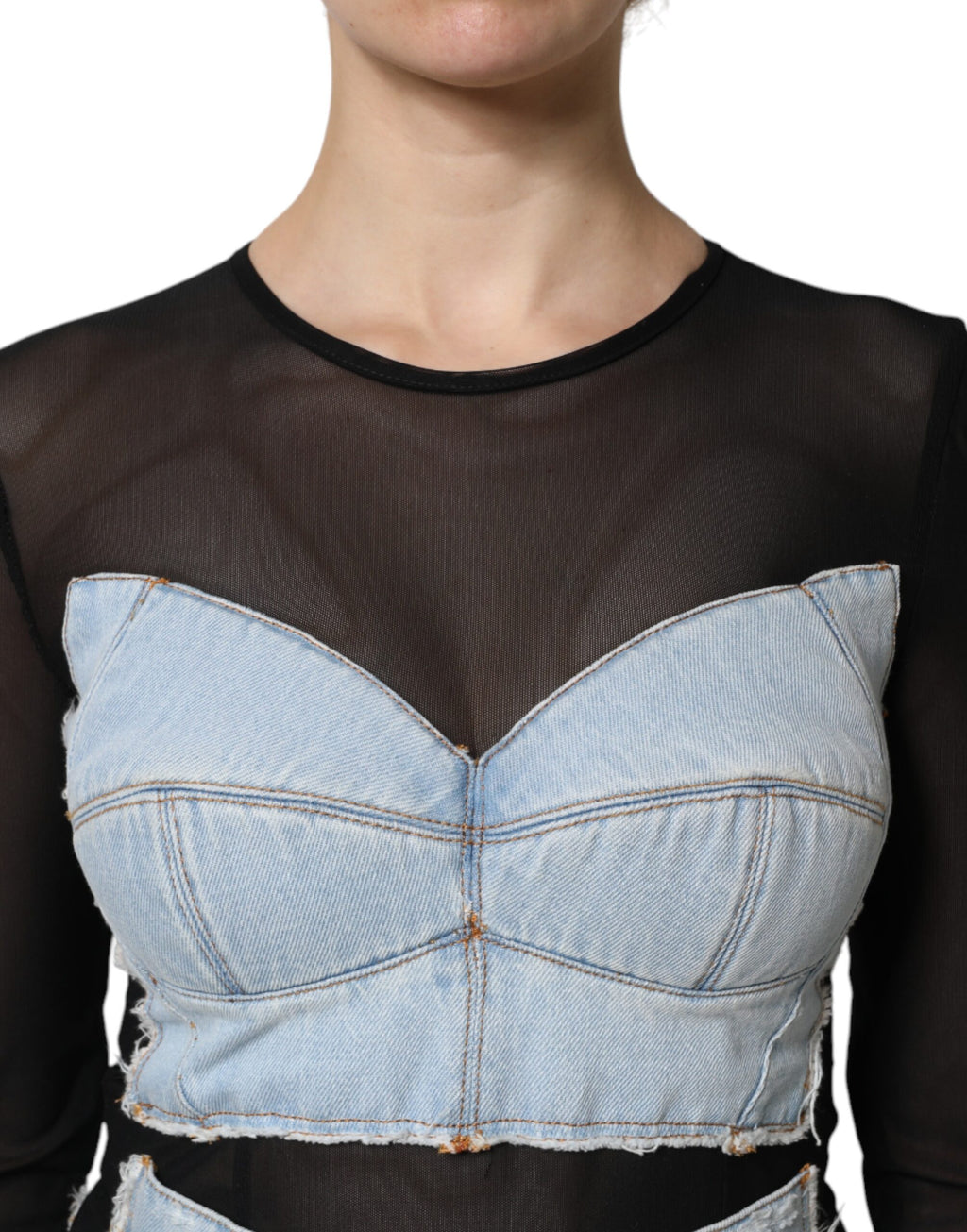 Dolce & Gabbana Schwarz-Blau Langärmeliges Denim-Minikleid