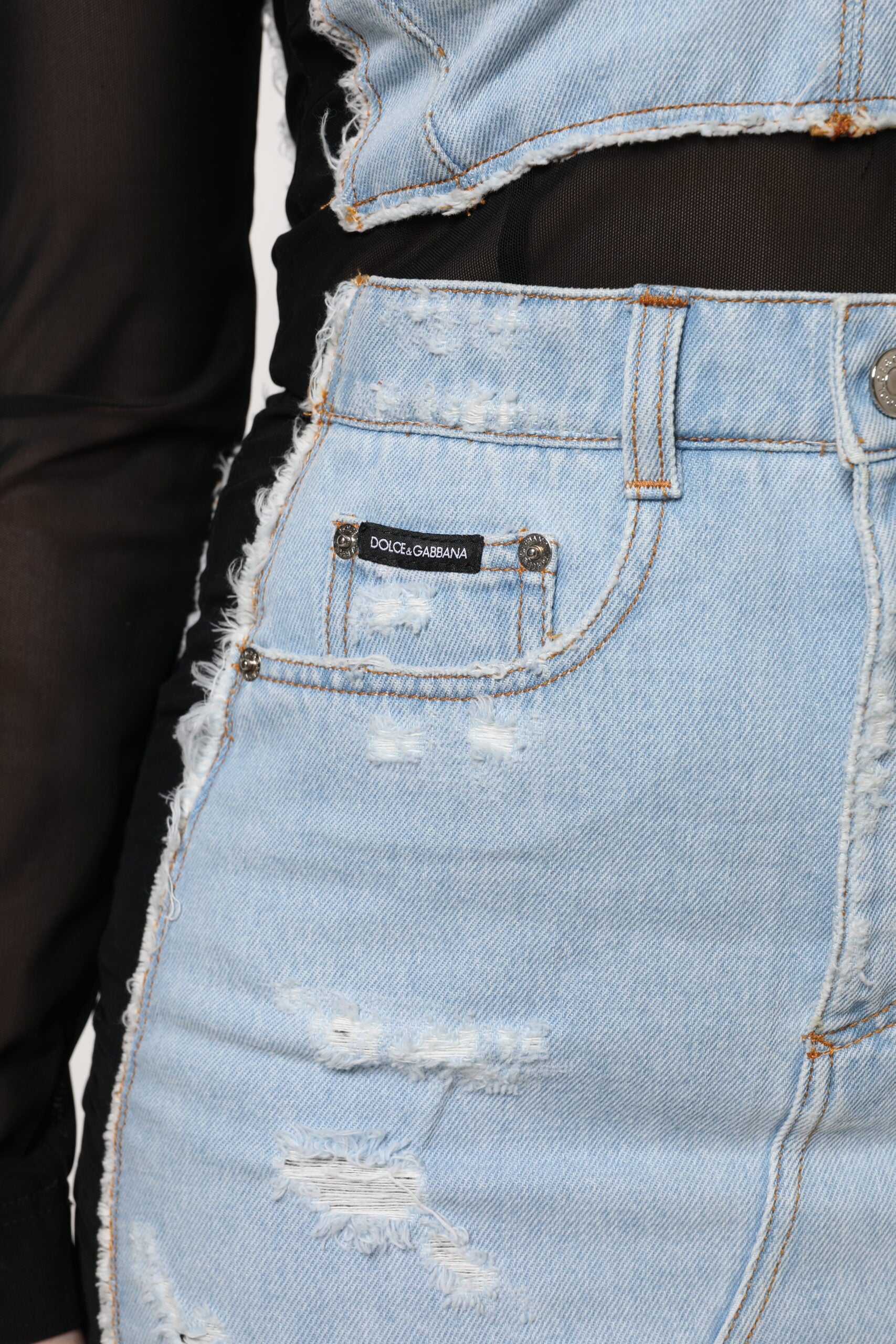 Dolce & Gabbana Schwarz-Blau Langärmeliges Denim-Minikleid
