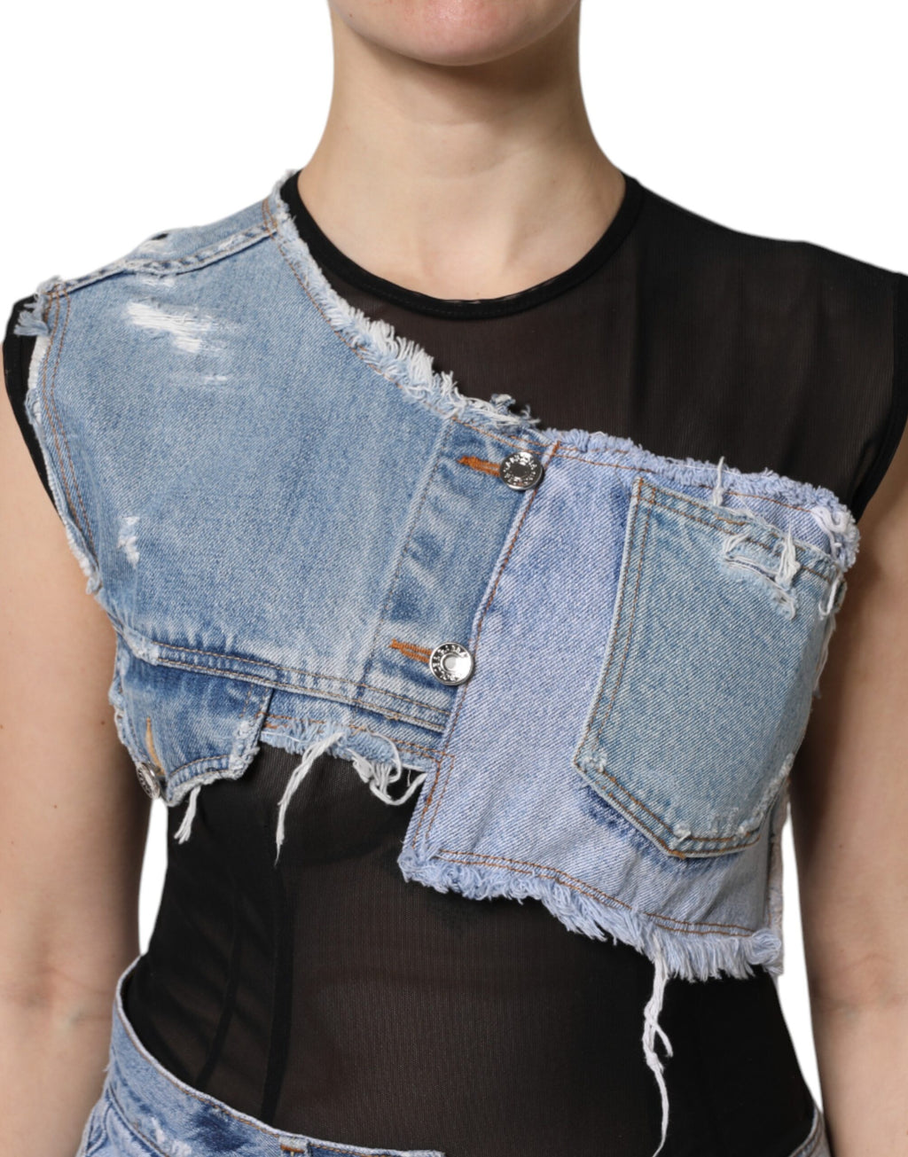 Dolce & Gabbana Schwarzblaues ärmelloses Denim-Minikleid