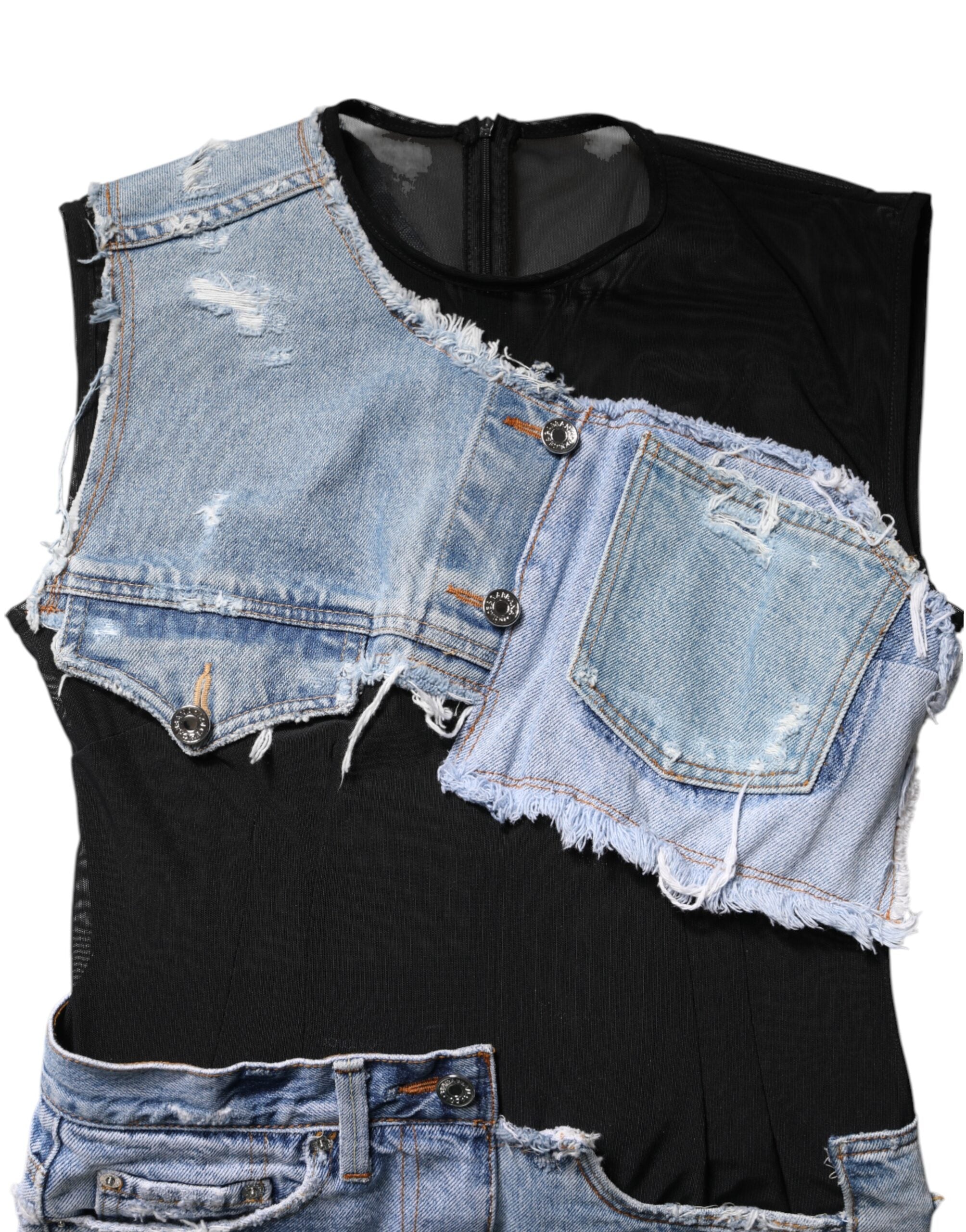 Dolce & Gabbana Schwarzblaues ärmelloses Denim-Minikleid