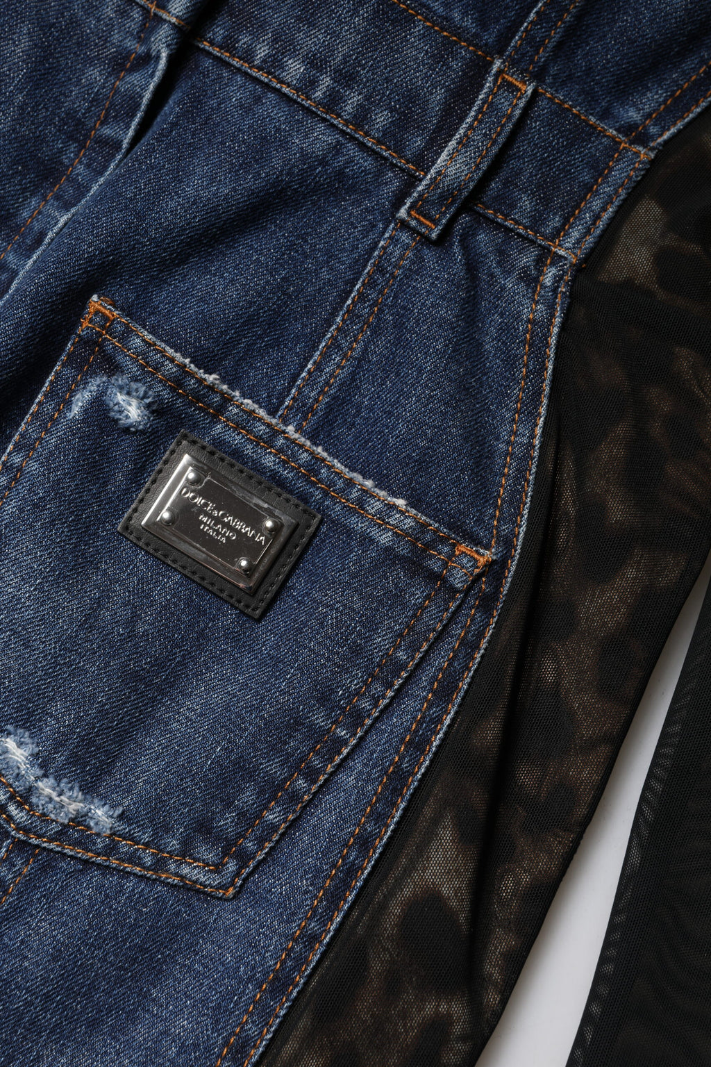 Dolce & Gabbana Schwarz-Blau Langärmeliges Denim-Minikleid