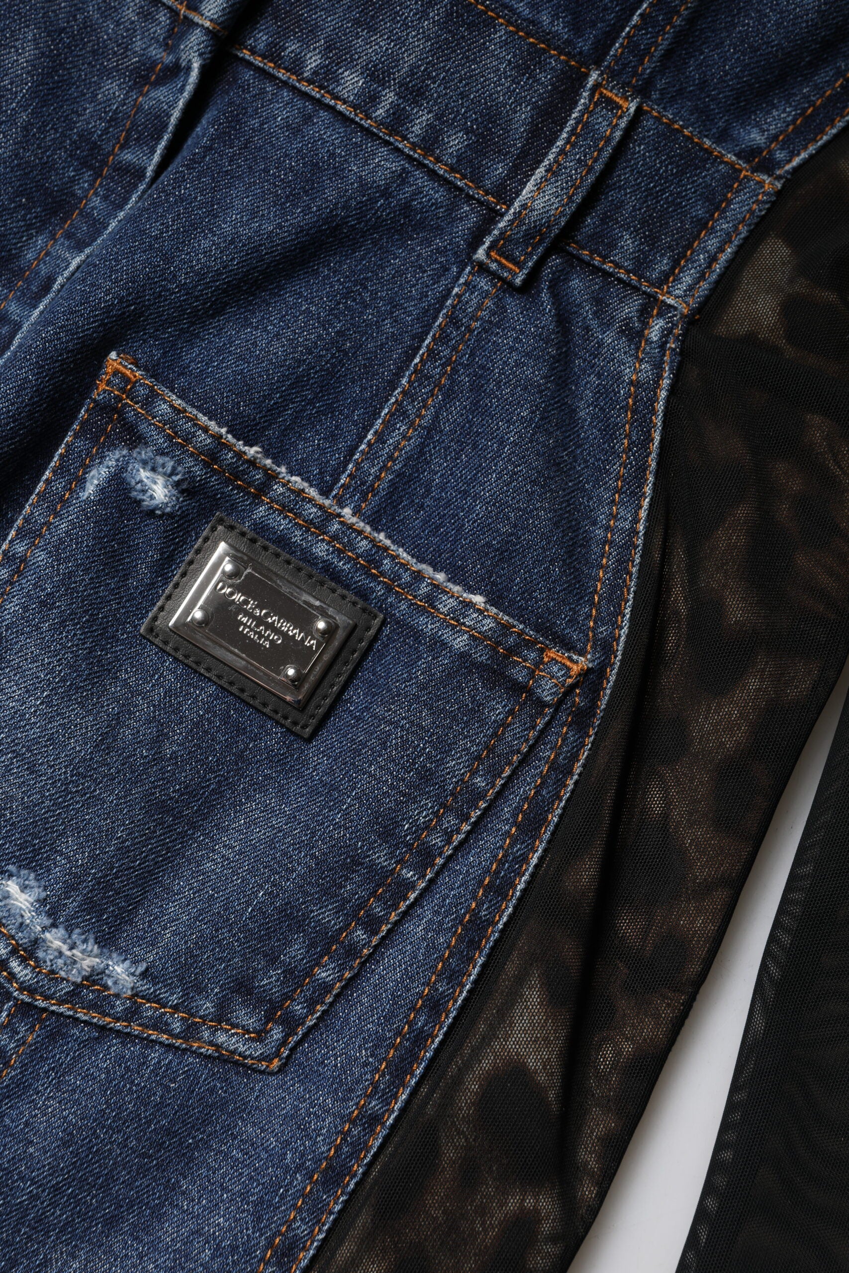 Dolce & Gabbana Schwarz-Blau Langärmeliges Denim-Minikleid