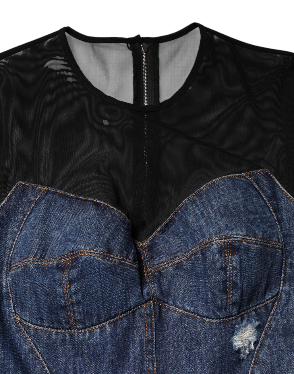 Dolce & Gabbana Zwart Blauwe Denim Mini-jurk Met Lange Mouwen