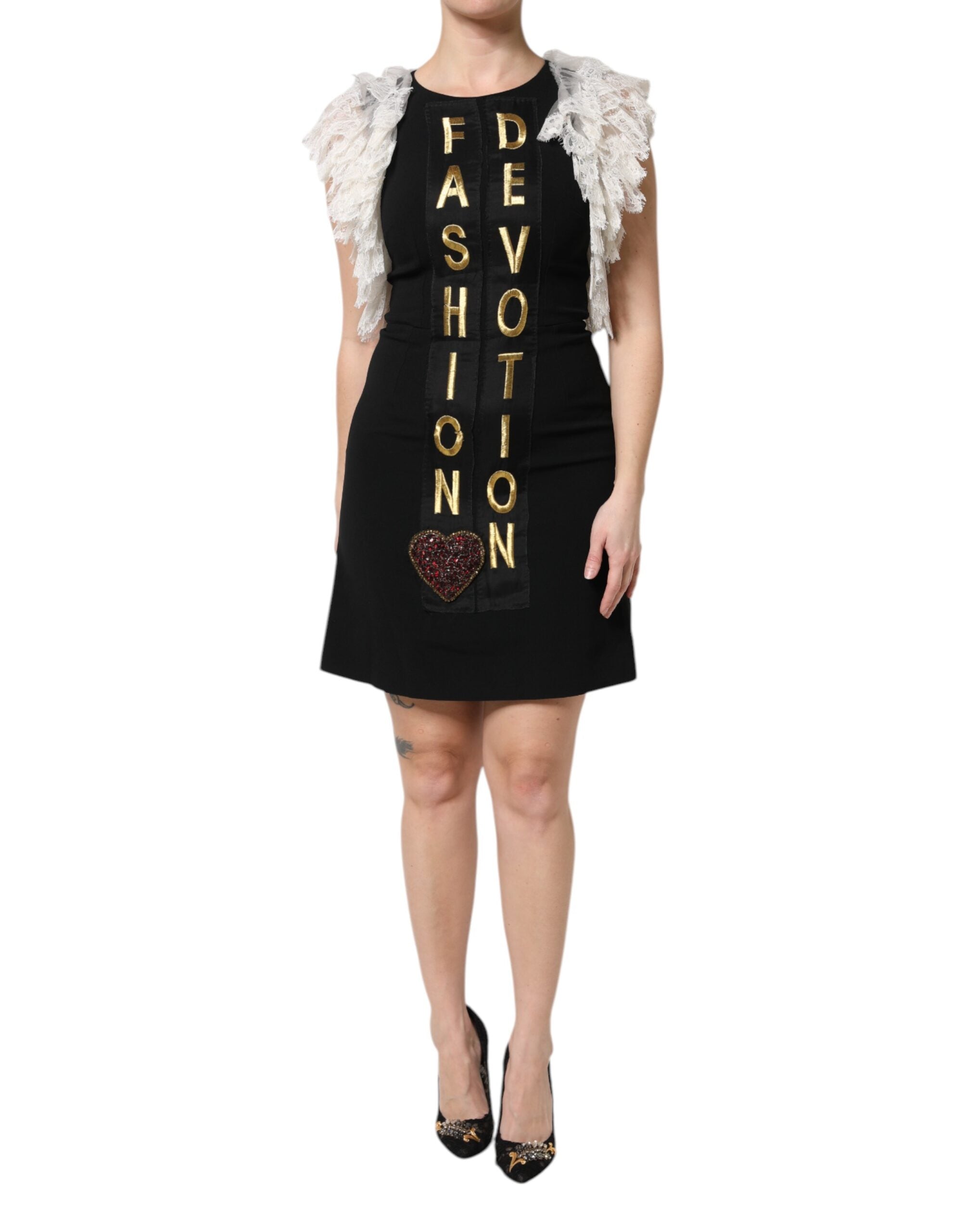 Dolce & Gabbana Schwarzes Fashion Devotion Verschönertes Minikleid