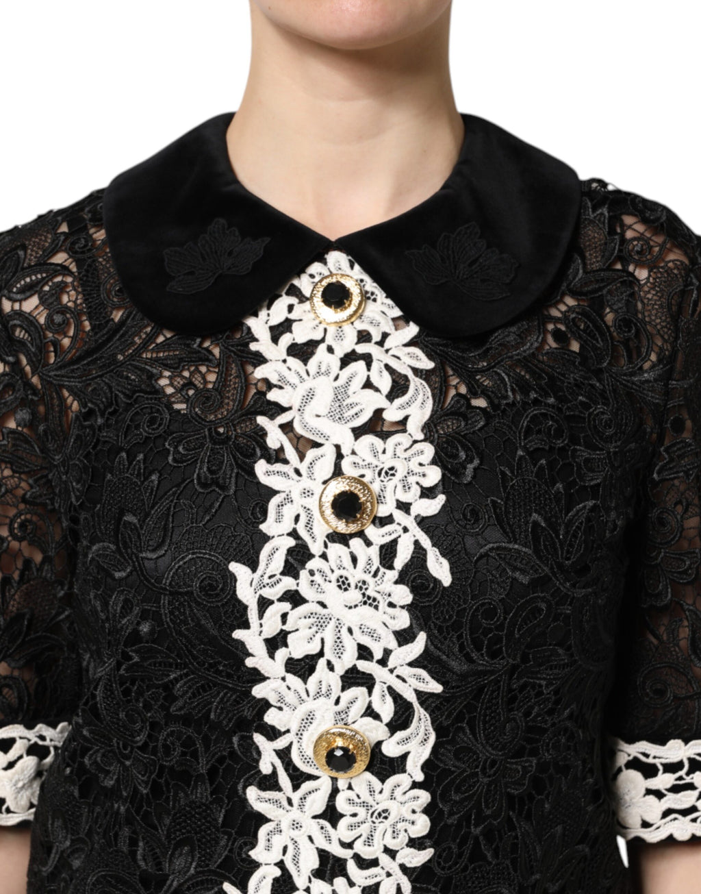 Dolce & Gabbana Schwarzes Minikleid mit floraler Spitze verschönert