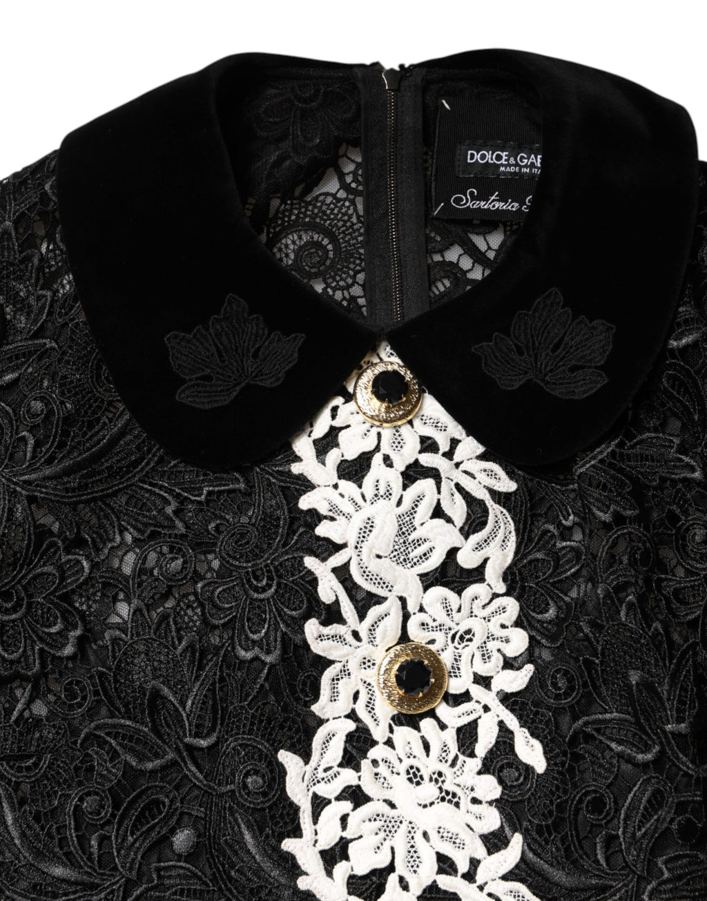 Dolce & Gabbana Schwarzes Minikleid mit floraler Spitze verschönert