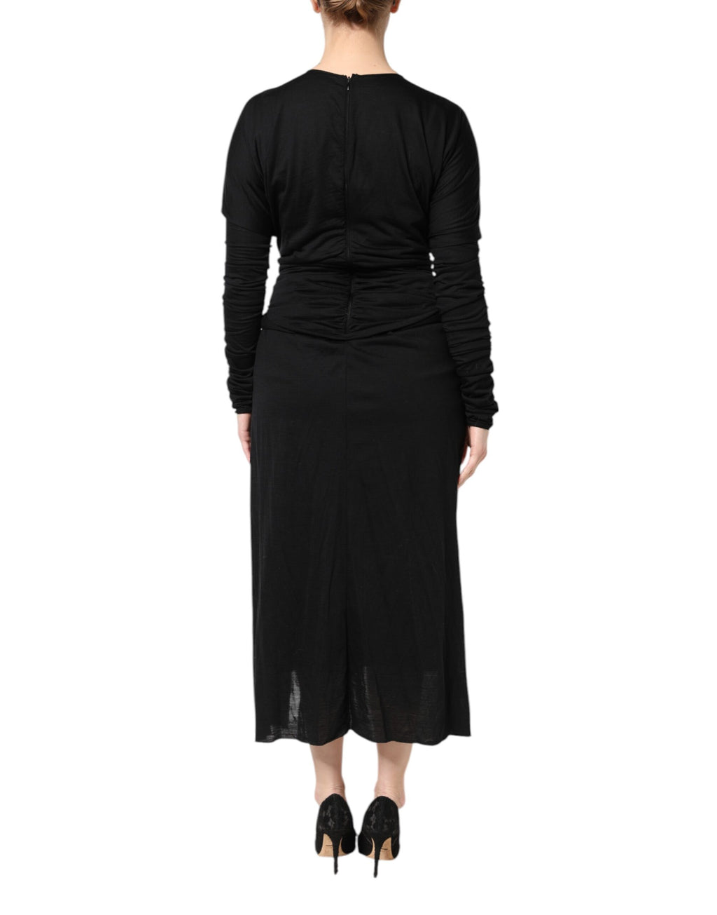 Dolce & Gabbana Schwarzes langärmeliges Etuikleid aus Wolle