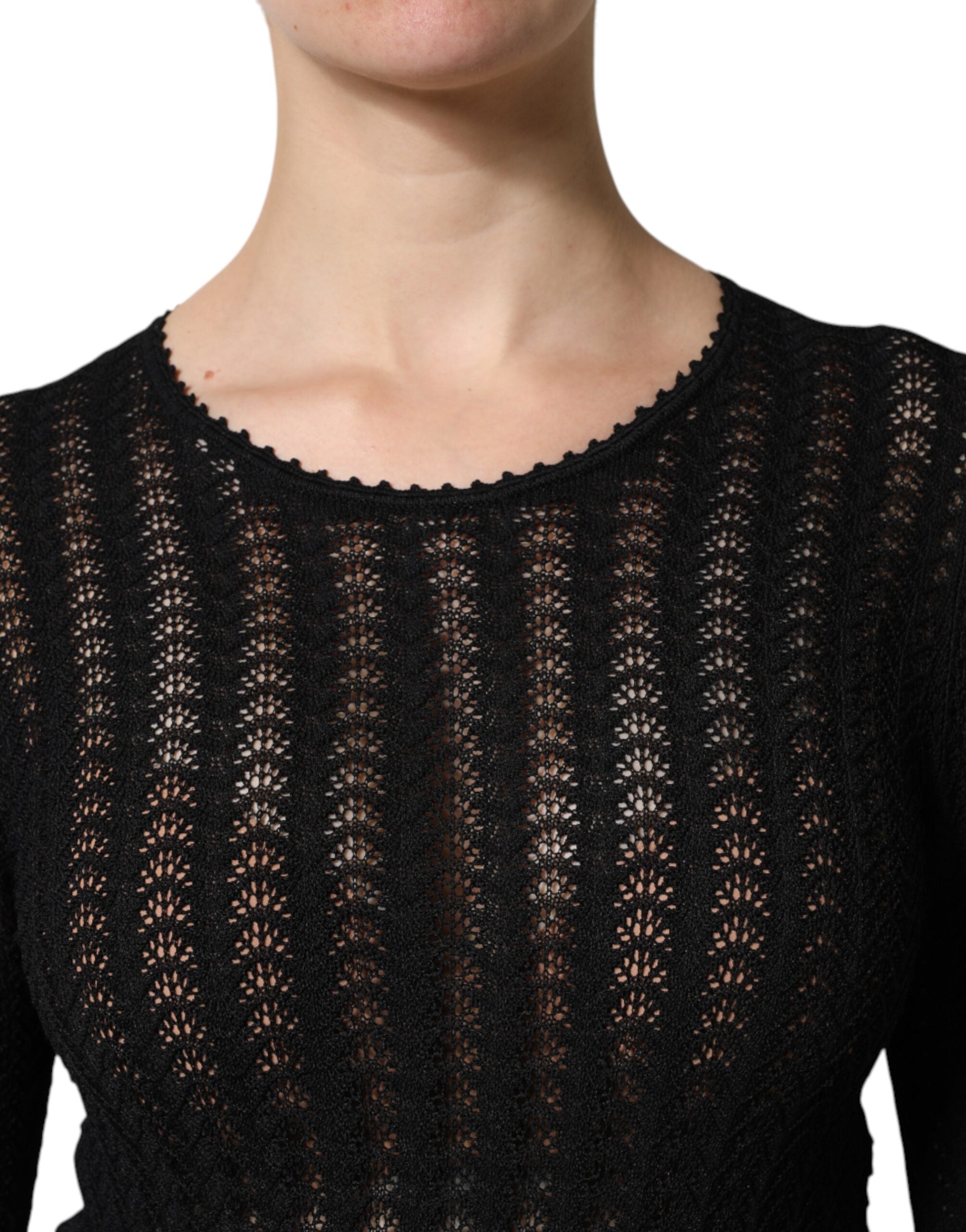 Dolce & Gabbana Schwarzes Midikleid aus Kaschmir mit langen Ärmeln in A-Linie