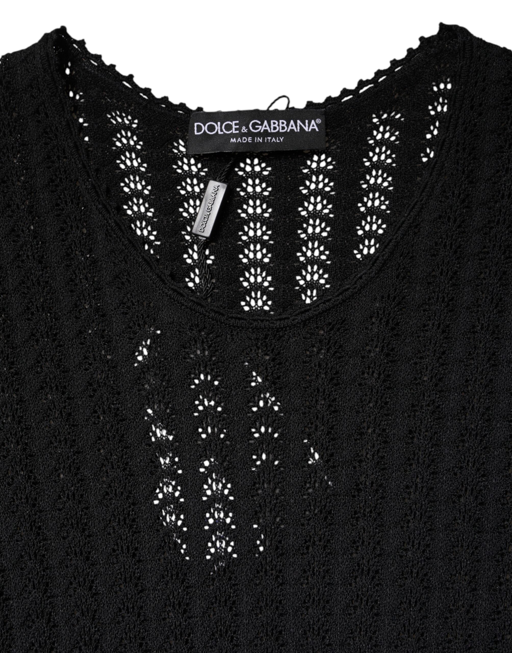 Dolce & Gabbana Schwarzes Midikleid aus Kaschmir mit langen Ärmeln in A-Linie