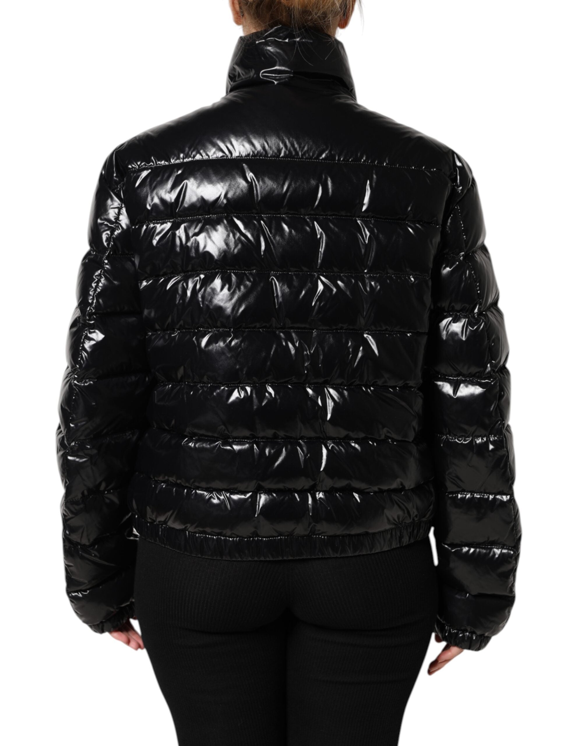 Dolce & Gabbana Schwarze Logo-Plakette Full Zip Pufferjacke