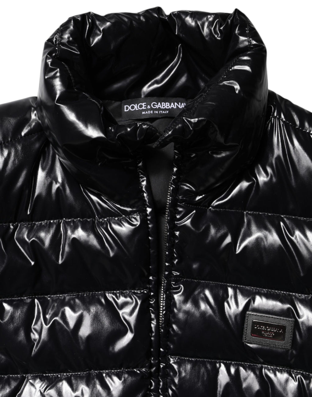 Dolce & Gabbana Schwarze Logo-Plakette Full Zip Pufferjacke