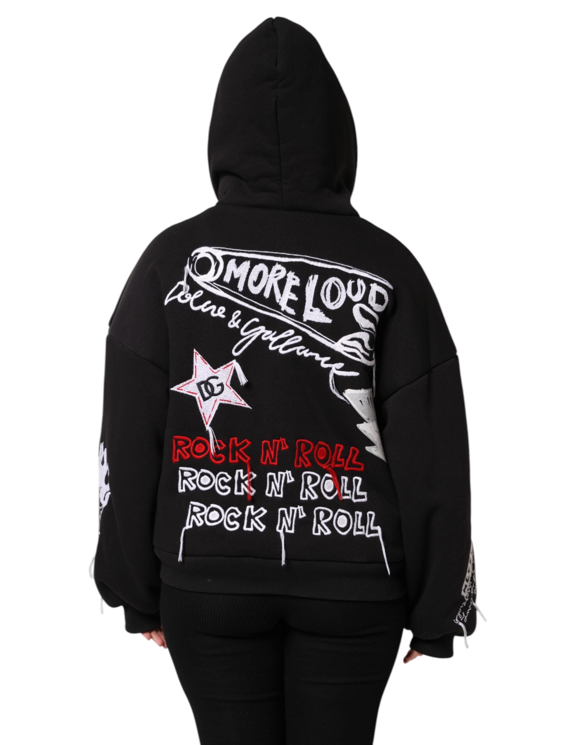 Dolce & Gabbana Schwarze bestickte Jacke mit Kapuze und Reißverschluss