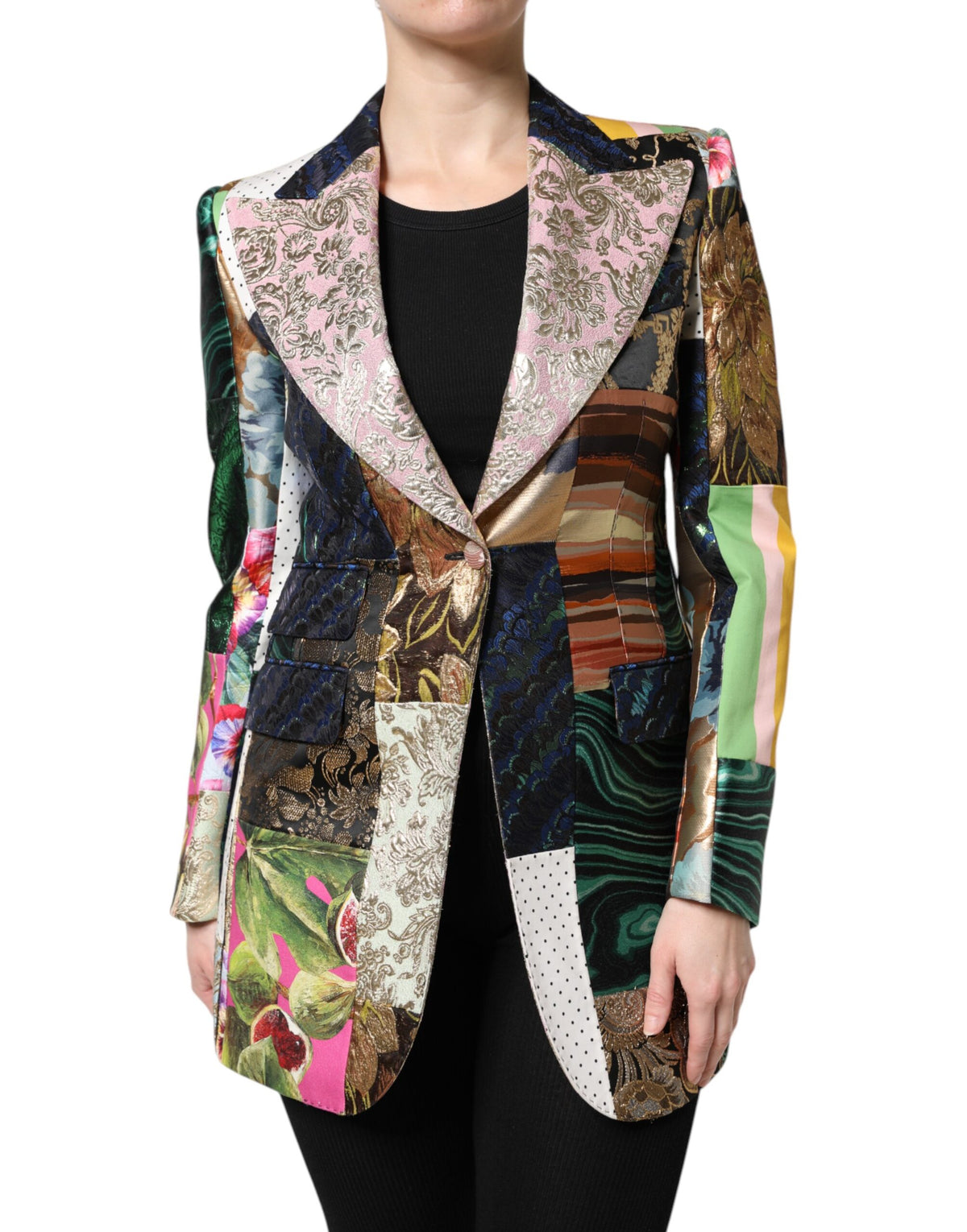 Dolce & Gabbana Multicolor Blumen-Patchwork Jacquard-Jacke