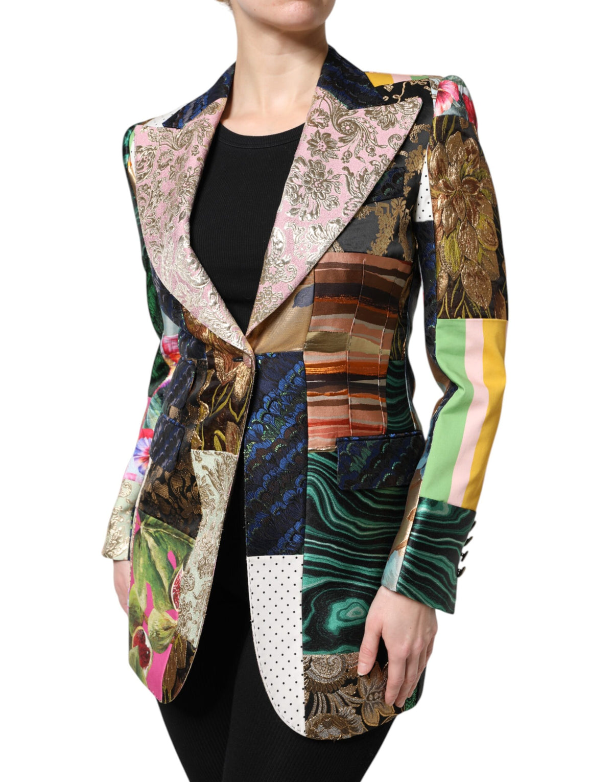 Dolce & Gabbana Multicolor Blumen-Patchwork Jacquard-Jacke