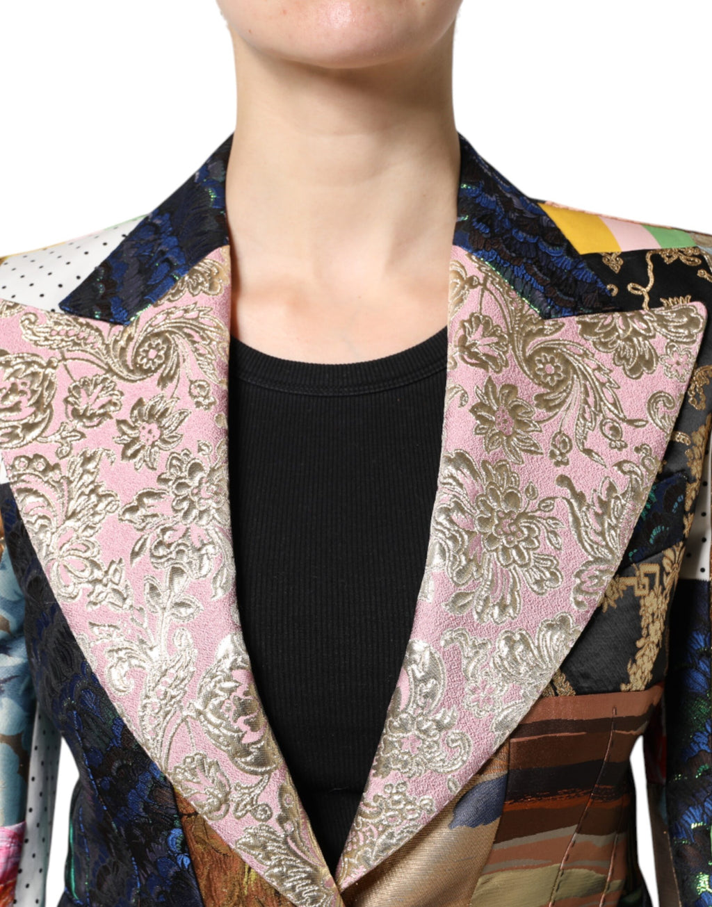 Dolce & Gabbana Multicolor Blumen-Patchwork Jacquard-Jacke