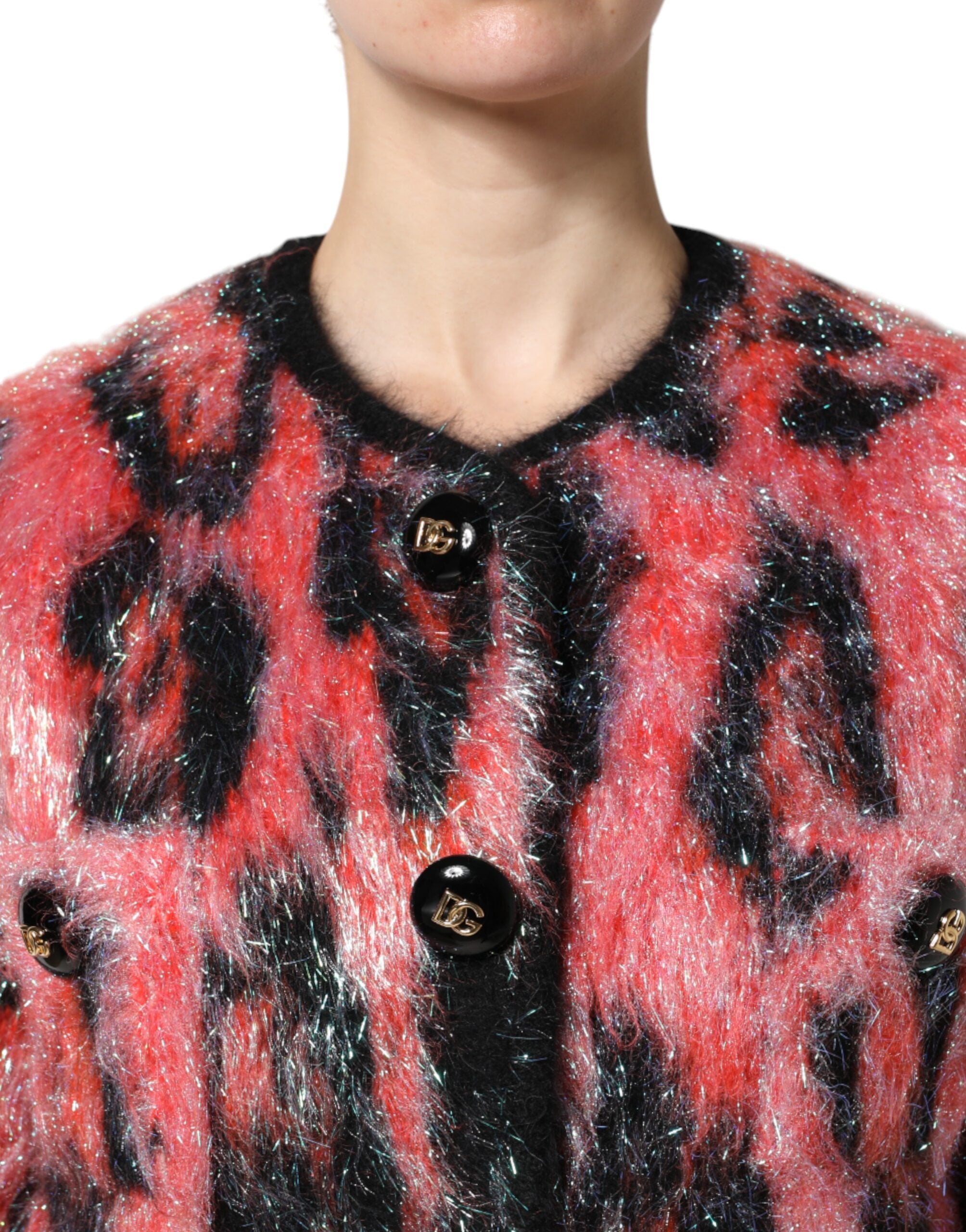 Dolce & Gabbana Roter Mohair-Woll-Cardigan mit Knopfleiste