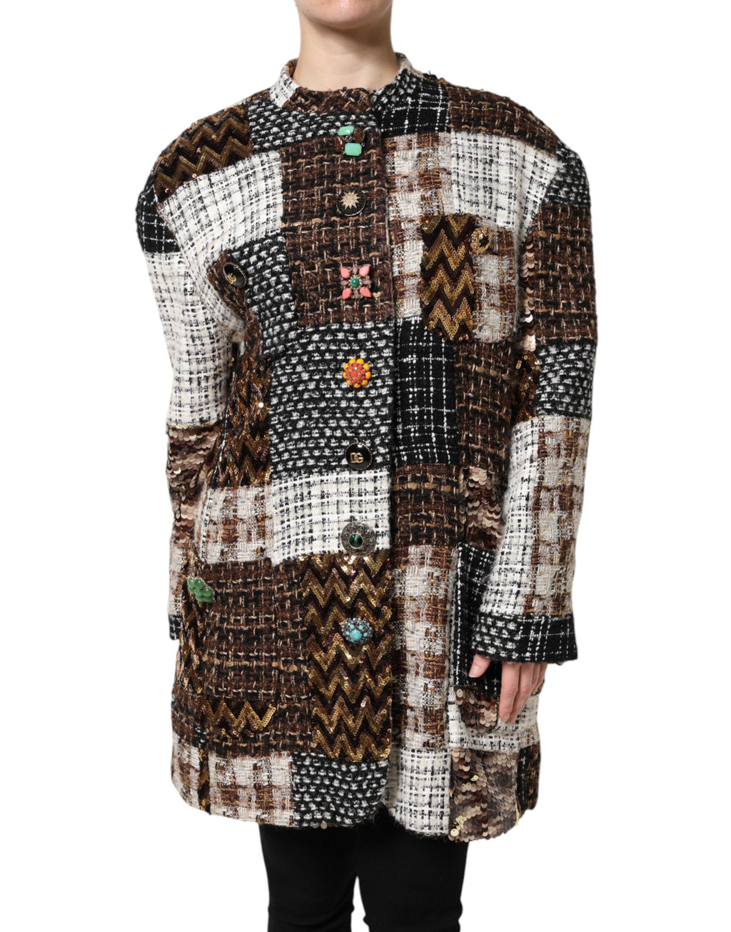 Dolce & Gabbana Multicolor Patchwork-Jacke mit Knopfleiste