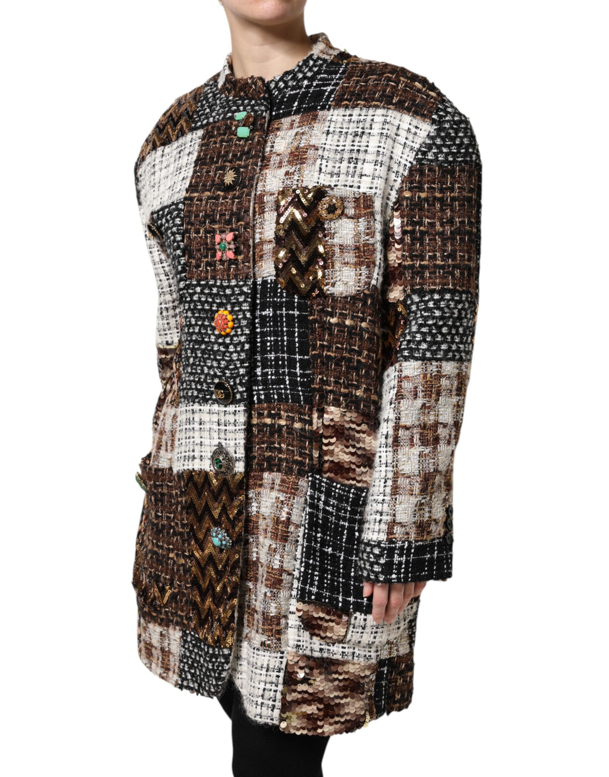 Dolce & Gabbana Multicolor Patchwork-Jacke mit Knopfleiste
