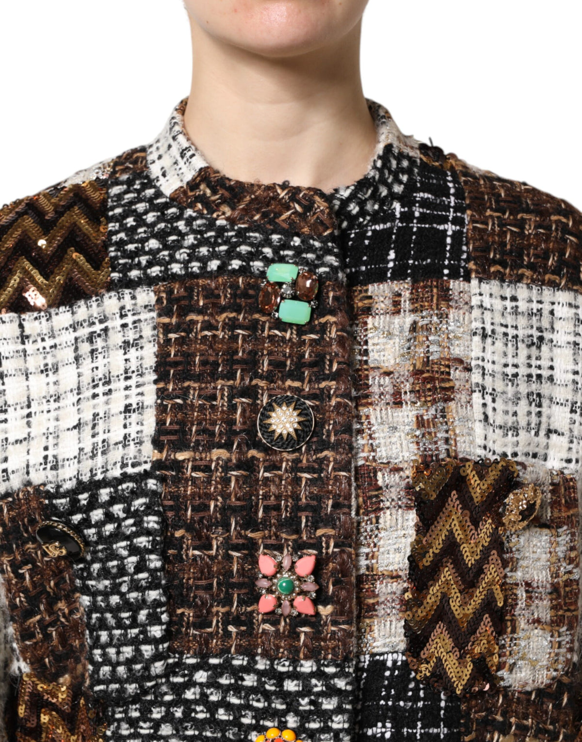 Dolce & Gabbana Multicolor Patchwork-Jacke mit Knopfleiste