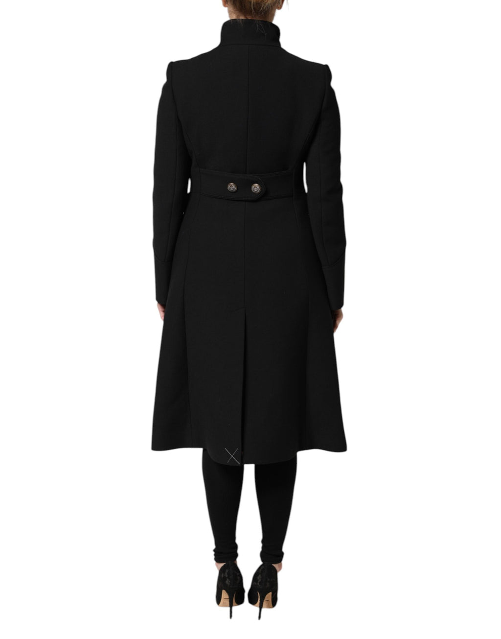 Dolce & Gabbana Schwarzer einreihiger Trenchcoat aus Wolle