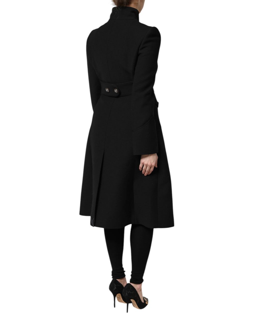 Dolce & Gabbana Schwarzer einreihiger Trenchcoat aus Wolle