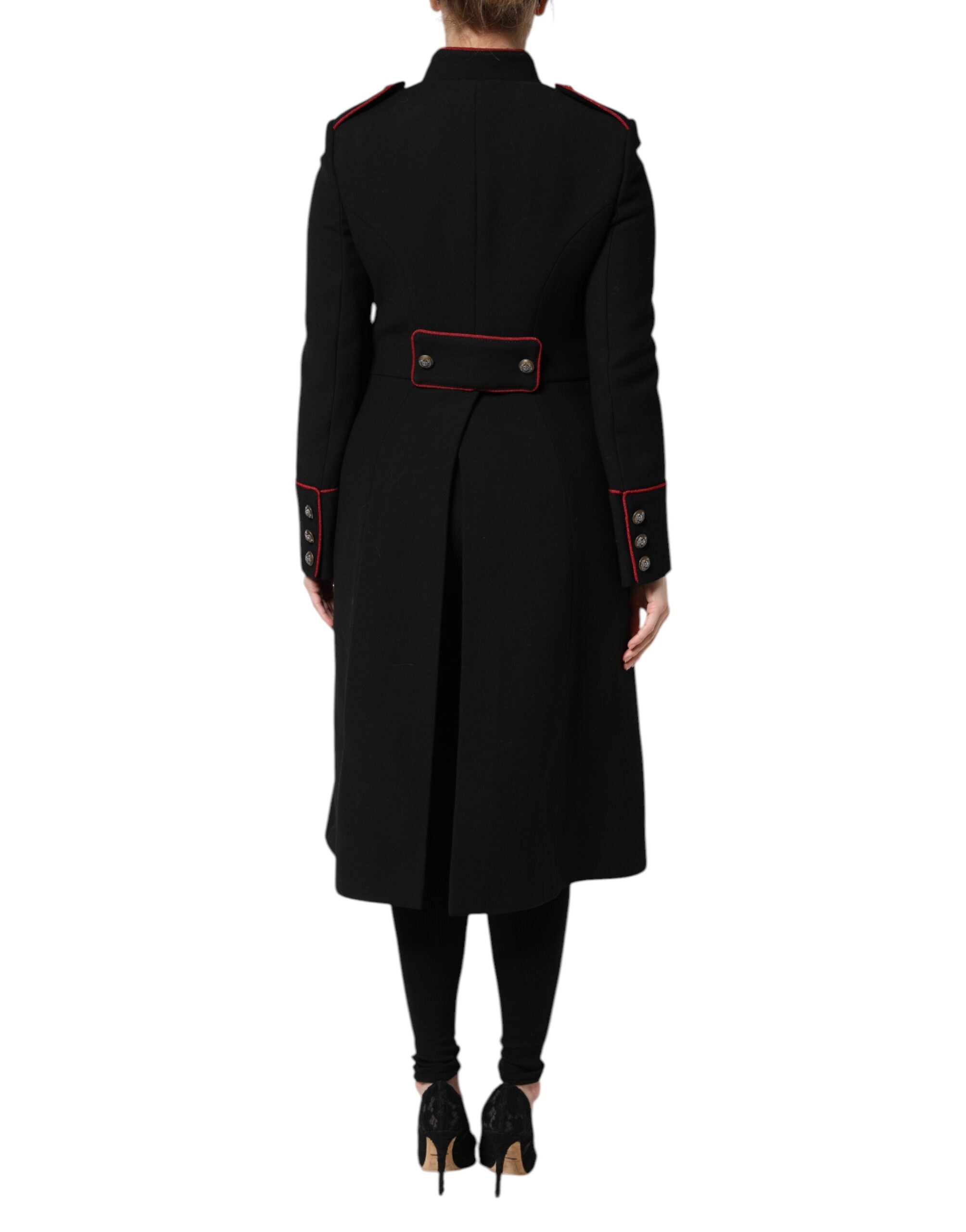 Dolce & Gabbana Schwarzer einreihiger Trenchcoat aus Wolle