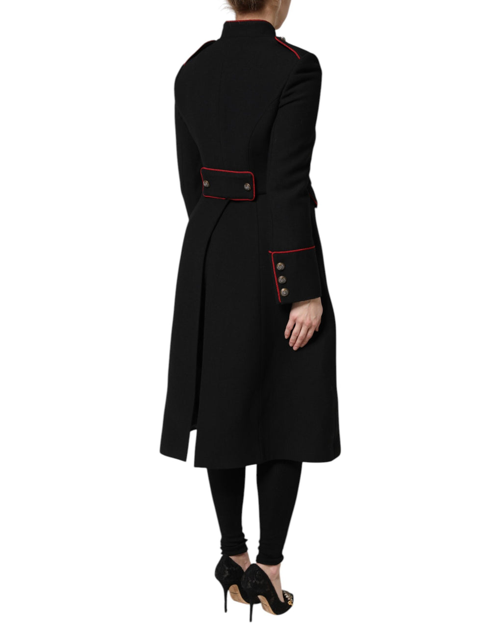 Dolce & Gabbana Schwarzer einreihiger Trenchcoat aus Wolle