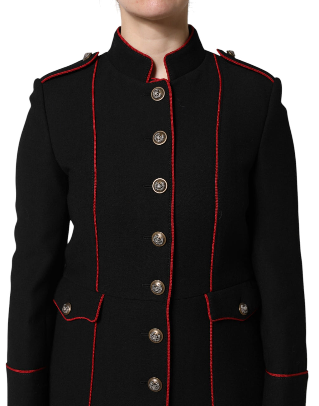 Dolce & Gabbana Schwarzer einreihiger Trenchcoat aus Wolle