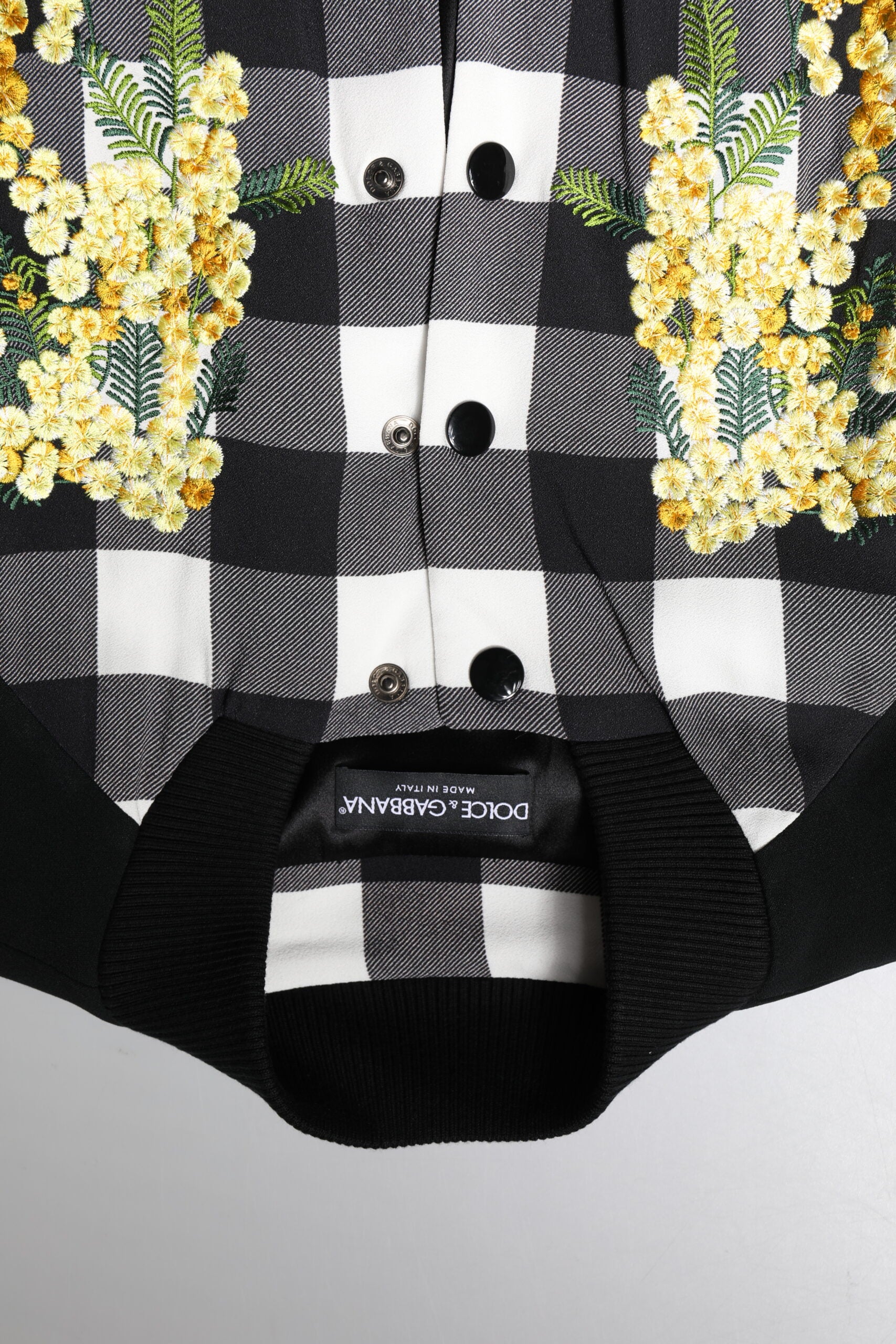 Dolce & Gabbana Schwarz Weiß Karo Floral Button Down Jacke