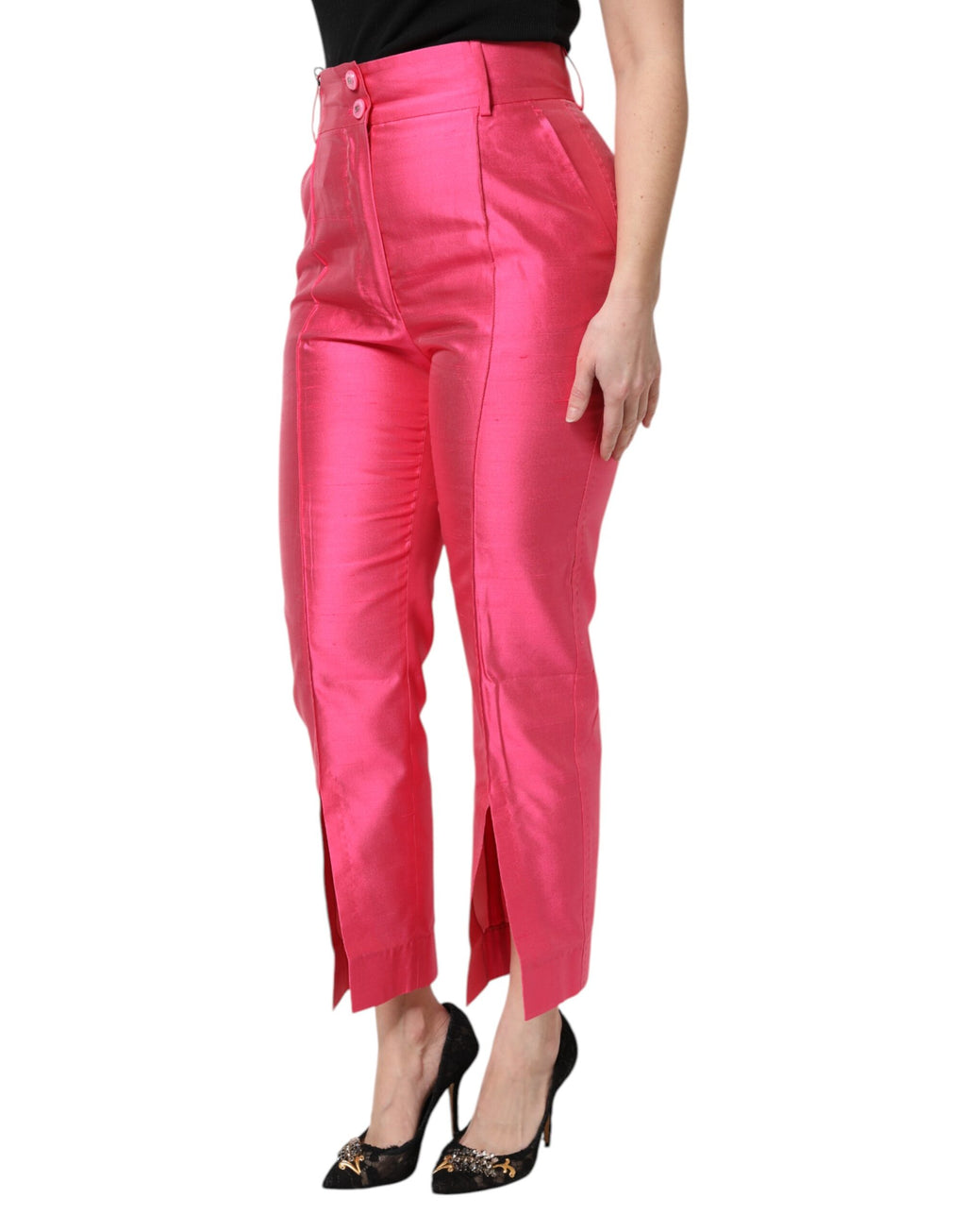 Dolce & Gabbana Rosa Seidenhose mit hoher Taille