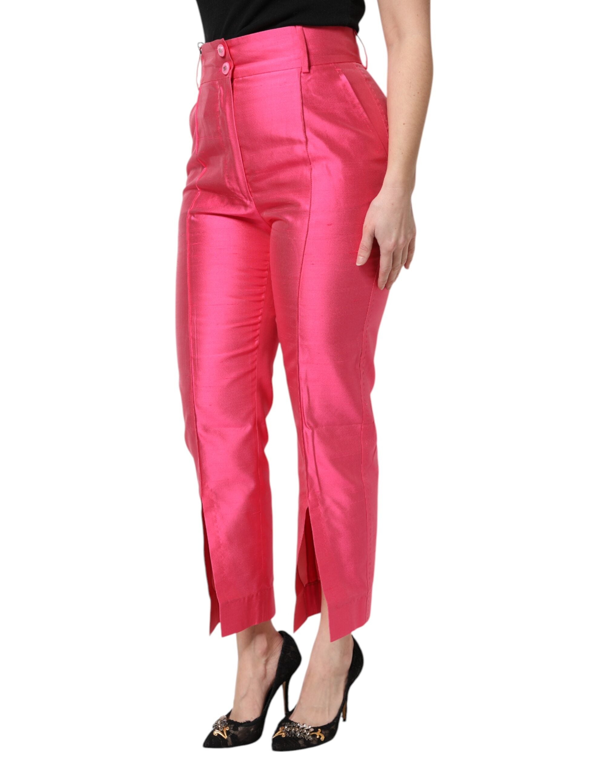 Dolce & Gabbana Rosa Seidenhose mit hoher Taille