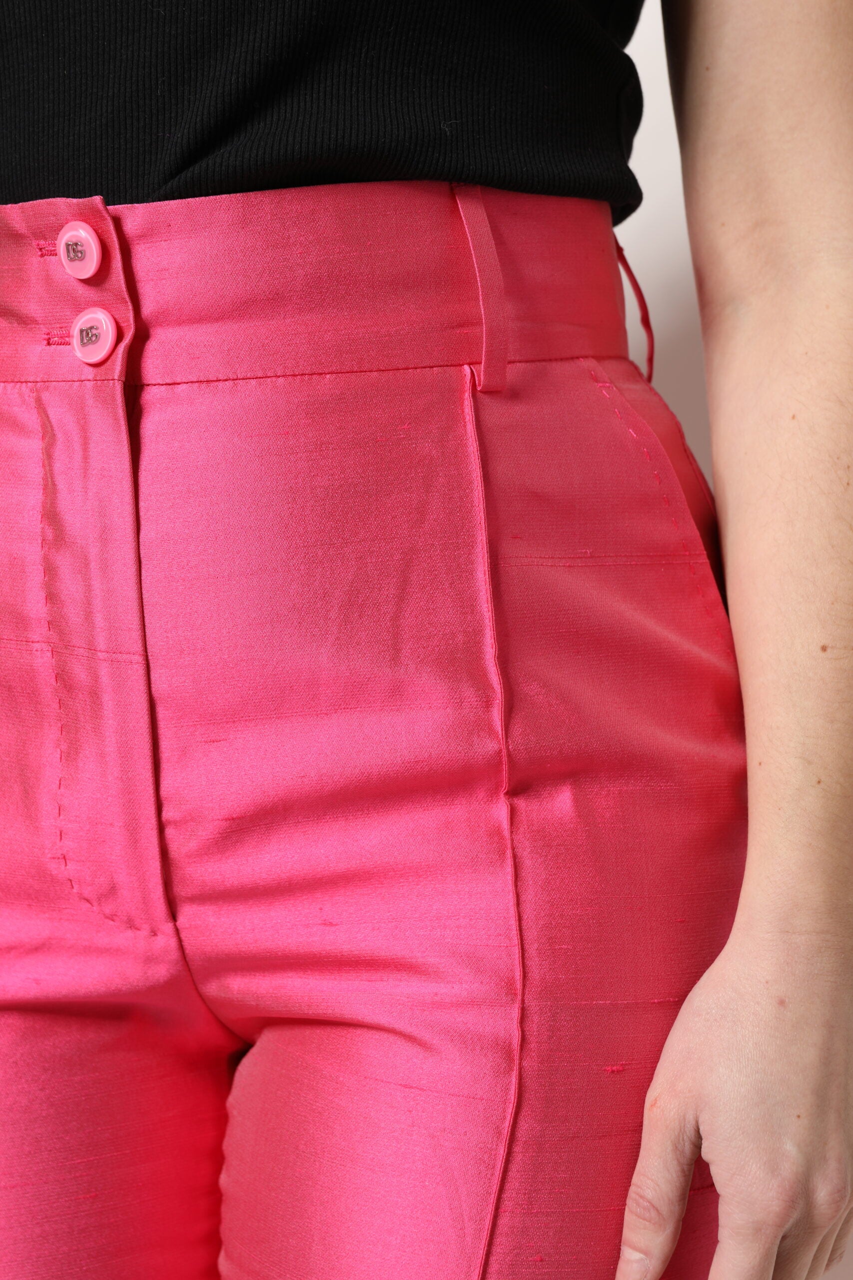 Dolce & Gabbana Rosa Seidenhose mit hoher Taille