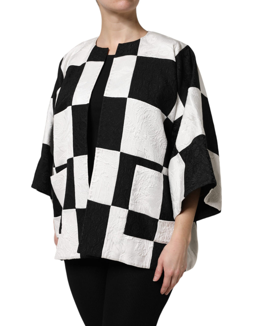 Dolce & Gabbana Weiß Schwarz Patchwork Jacquard-Blazerjacke