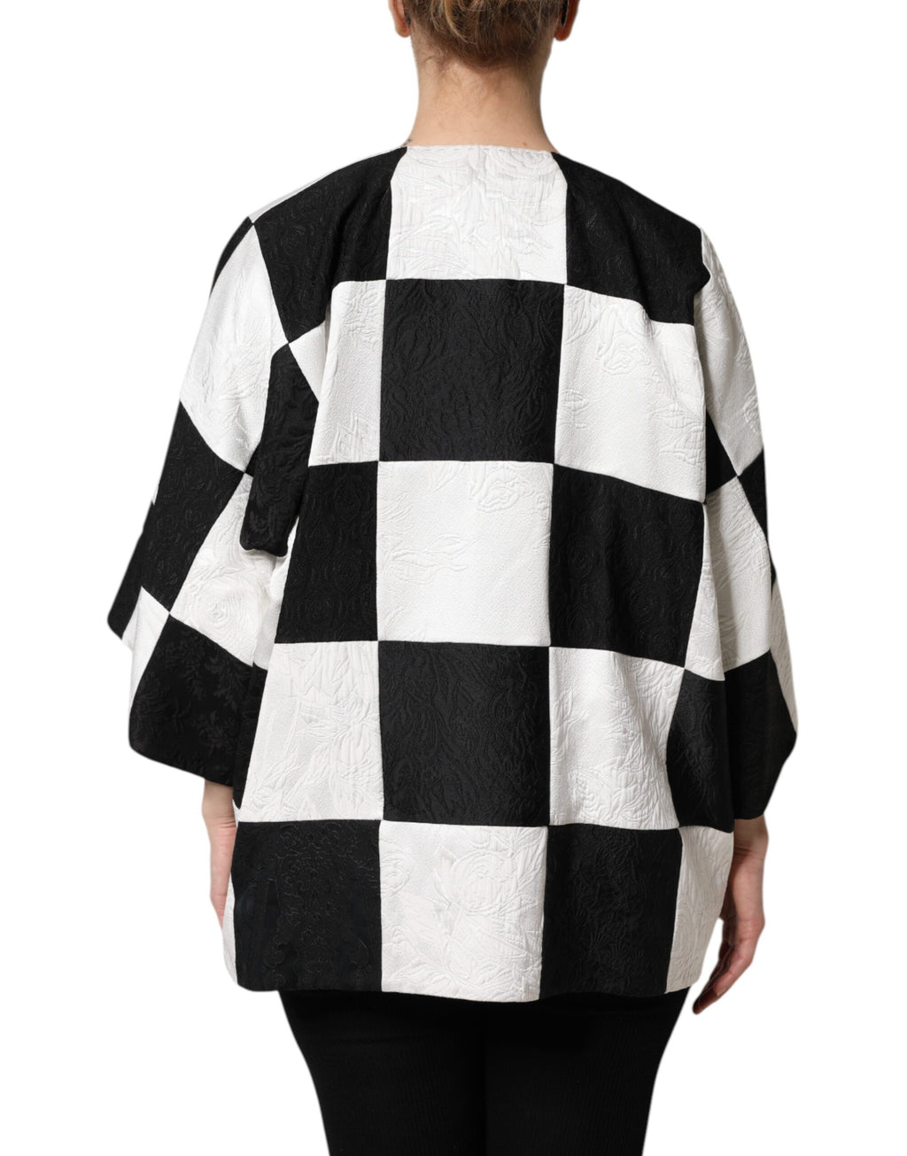 Dolce & Gabbana Weiß Schwarz Patchwork Jacquard-Blazerjacke