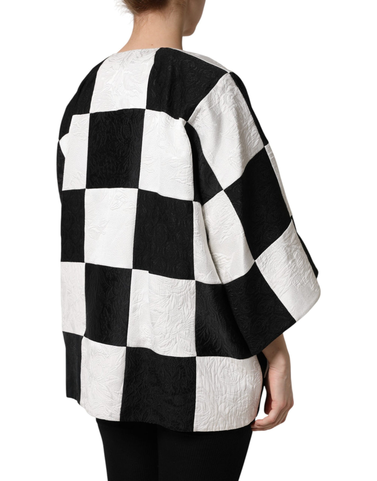 Dolce & Gabbana Weiß Schwarz Patchwork Jacquard-Blazerjacke