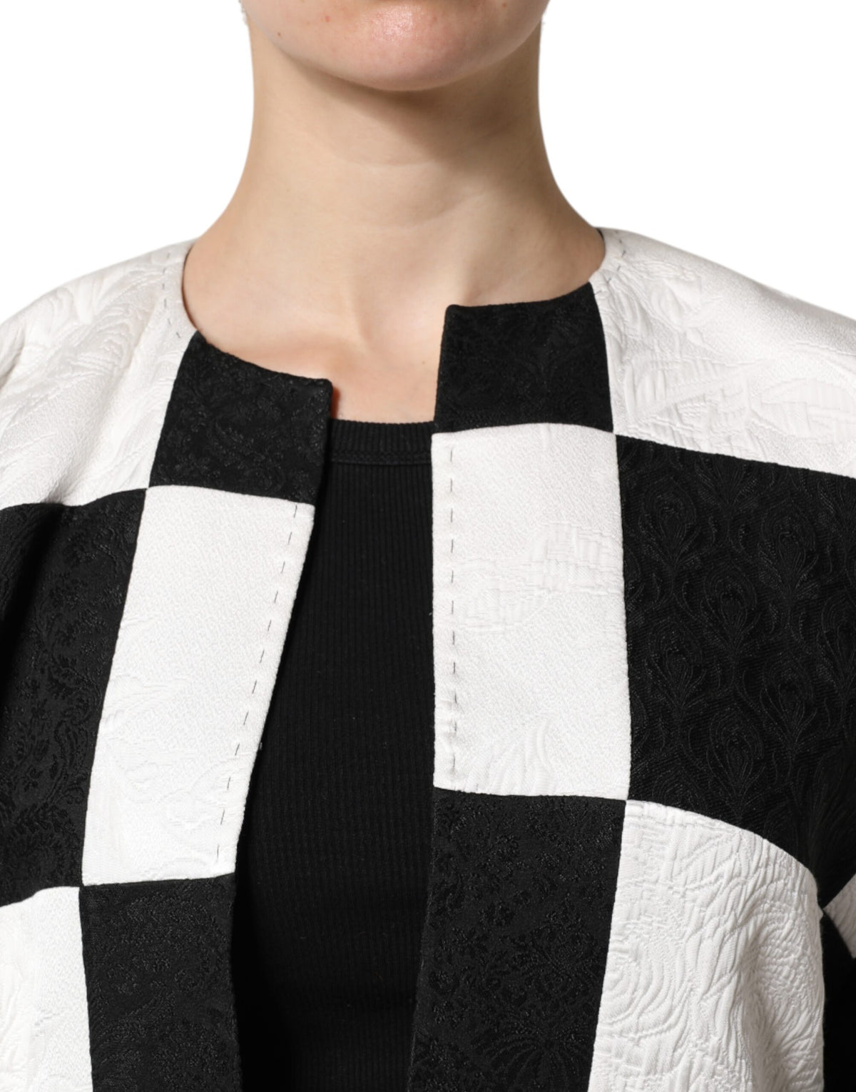 Dolce & Gabbana Weiß Schwarz Patchwork Jacquard-Blazerjacke