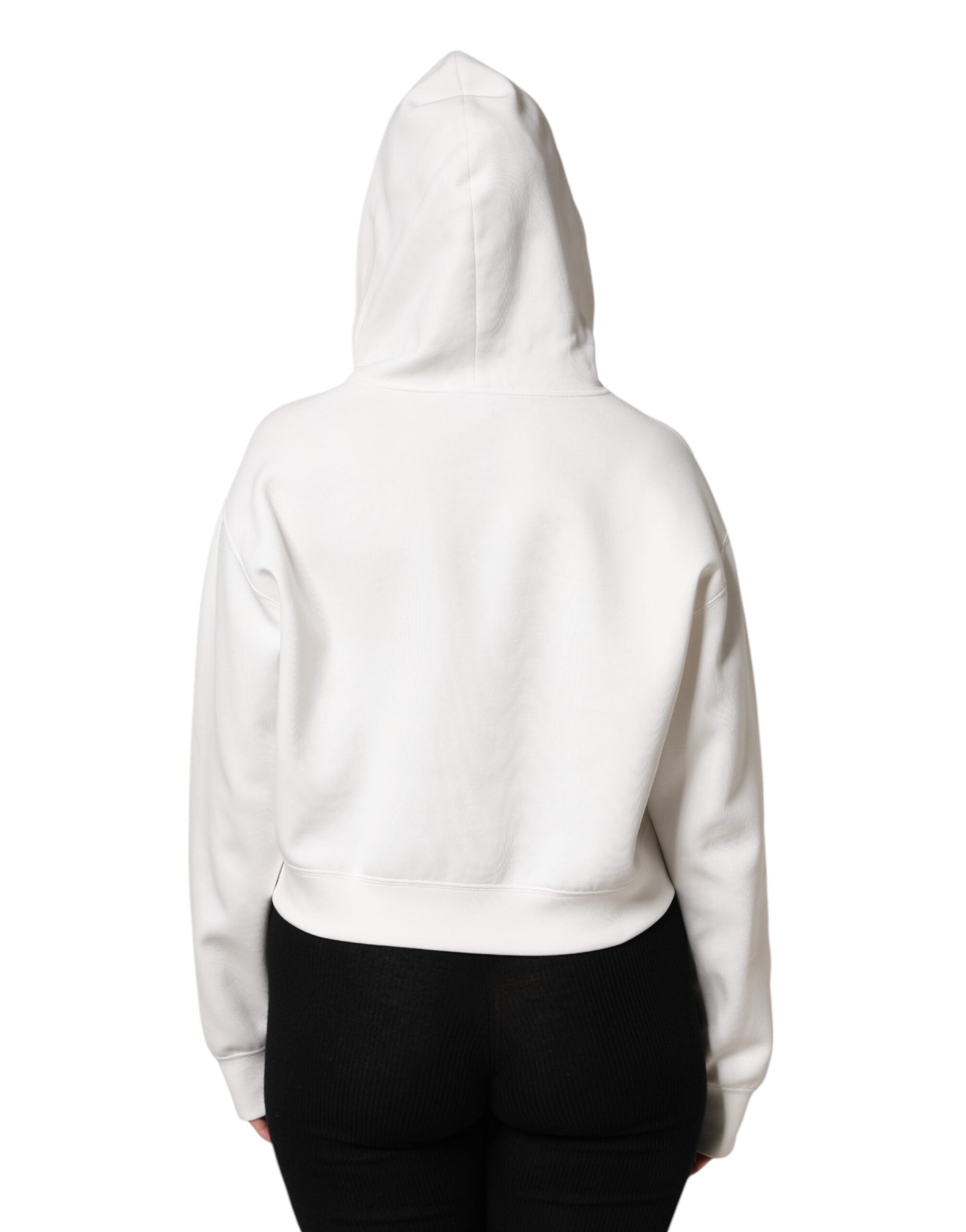 Dolce & Gabbana Elfenbeinfarbener Pullover aus Baumwolle mit Kapuze