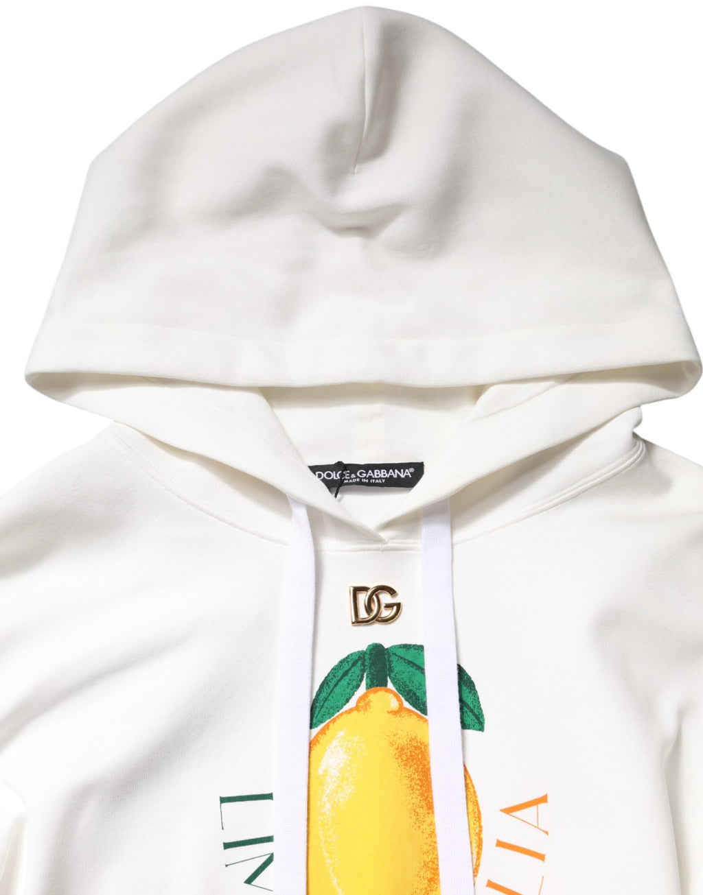 Dolce & Gabbana Elfenbeinfarbener Pullover aus Baumwolle mit Kapuze