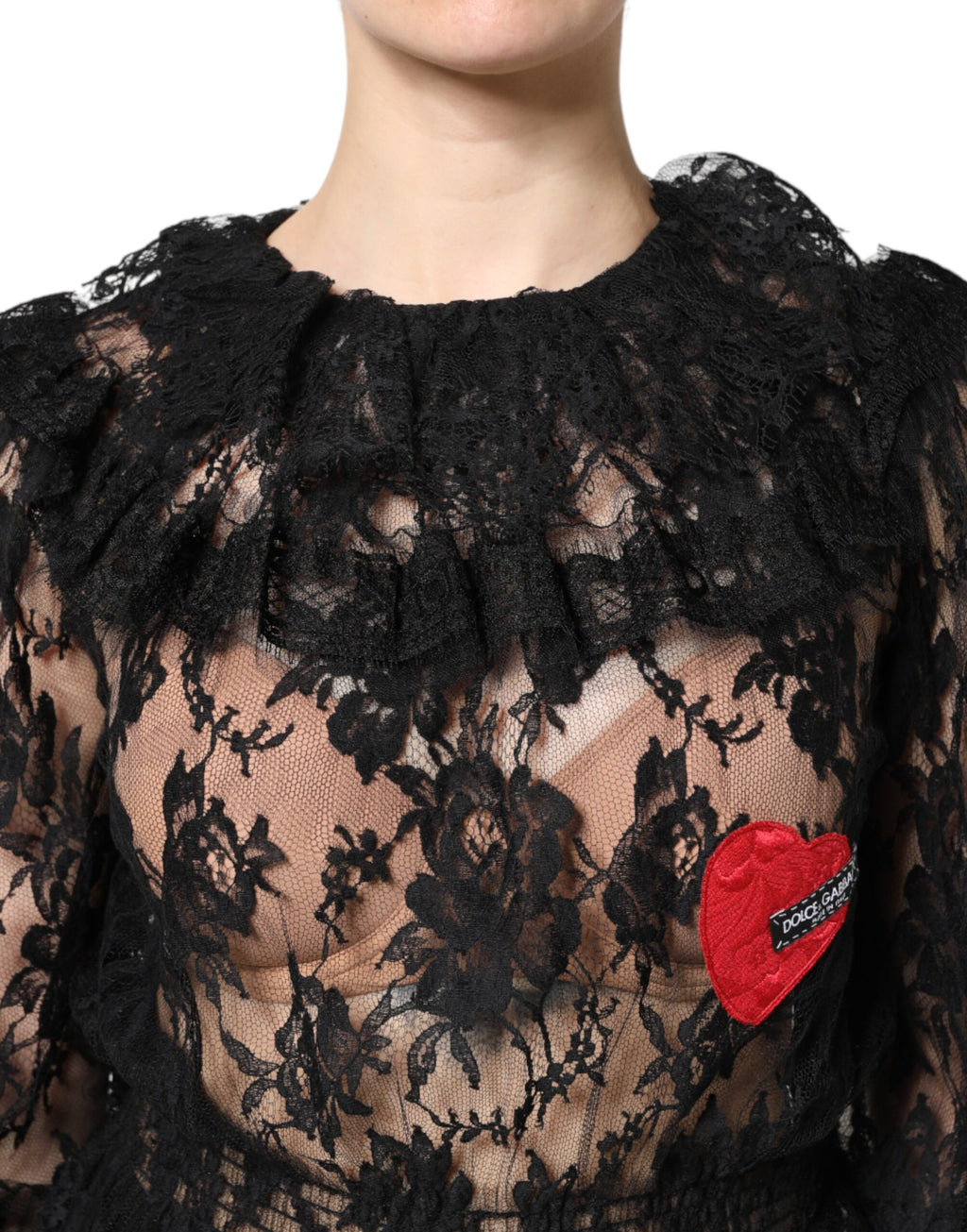 Dolce & Gabbana Schwarzes Blusentop aus Baumwolle mit floraler Spitze für Frauen