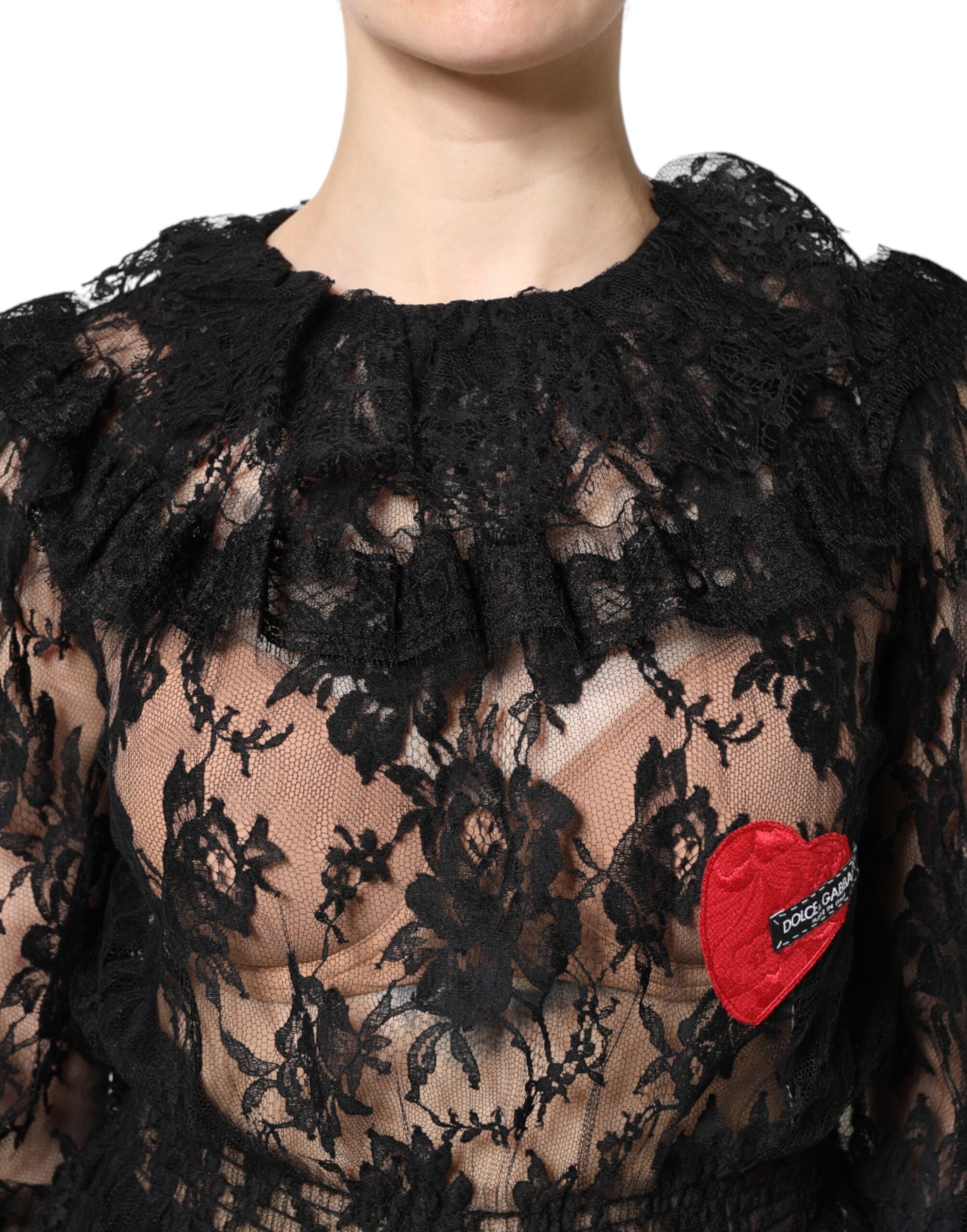 Dolce & Gabbana Schwarzes Blusentop aus Baumwolle mit floraler Spitze für Frauen