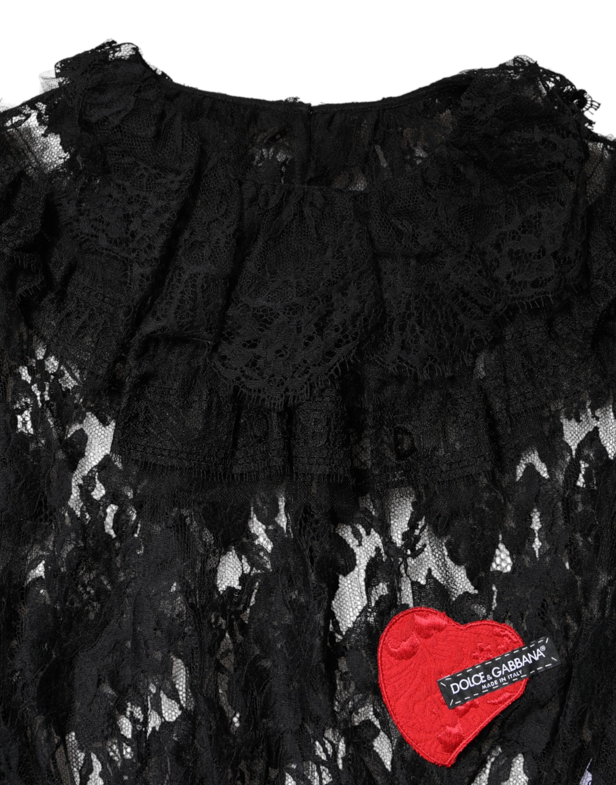 Dolce & Gabbana Schwarzes Blusentop aus Baumwolle mit floraler Spitze für Frauen