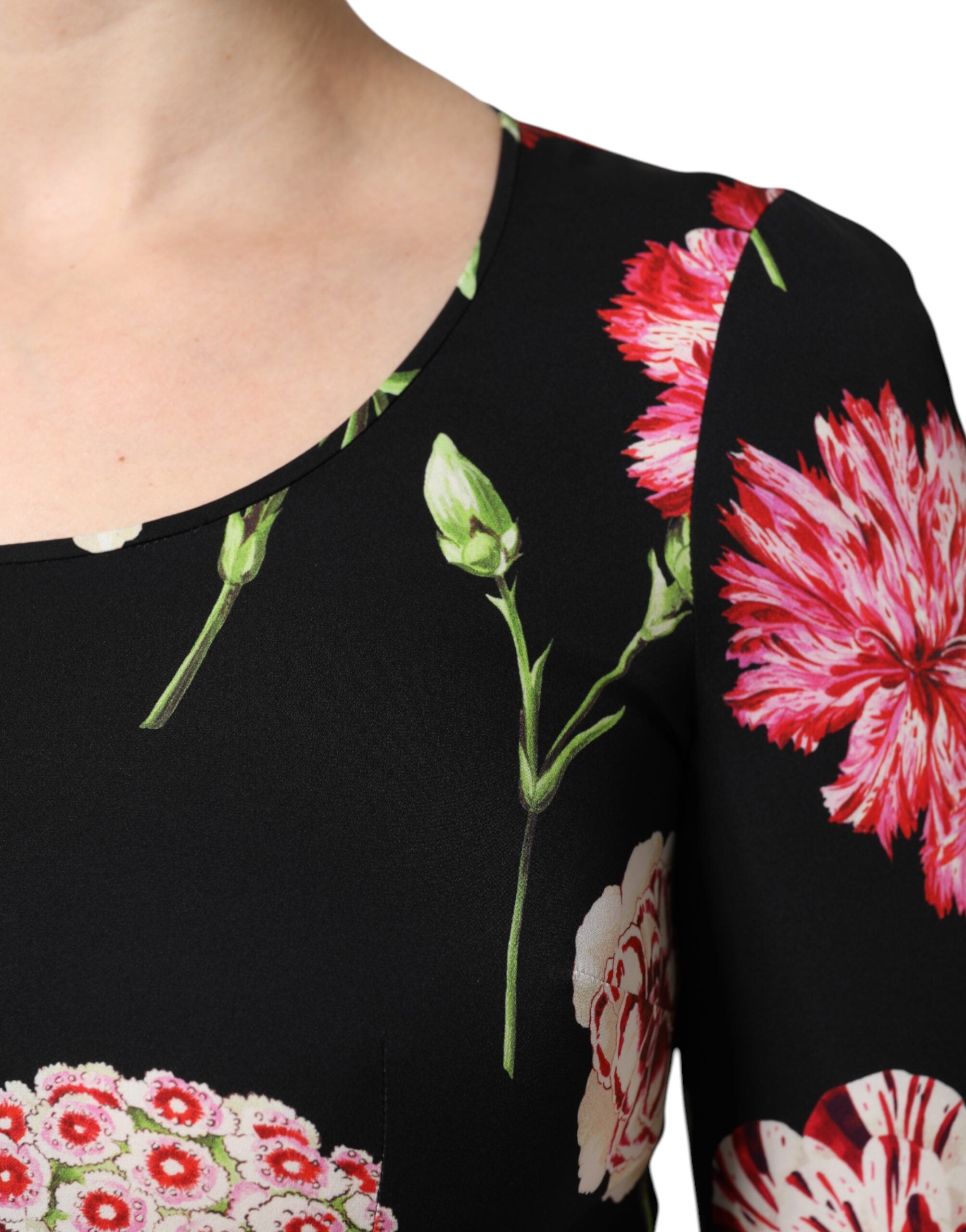 Dolce & Gabbana Schwarzes geblümtes langärmeliges Damenblusentop