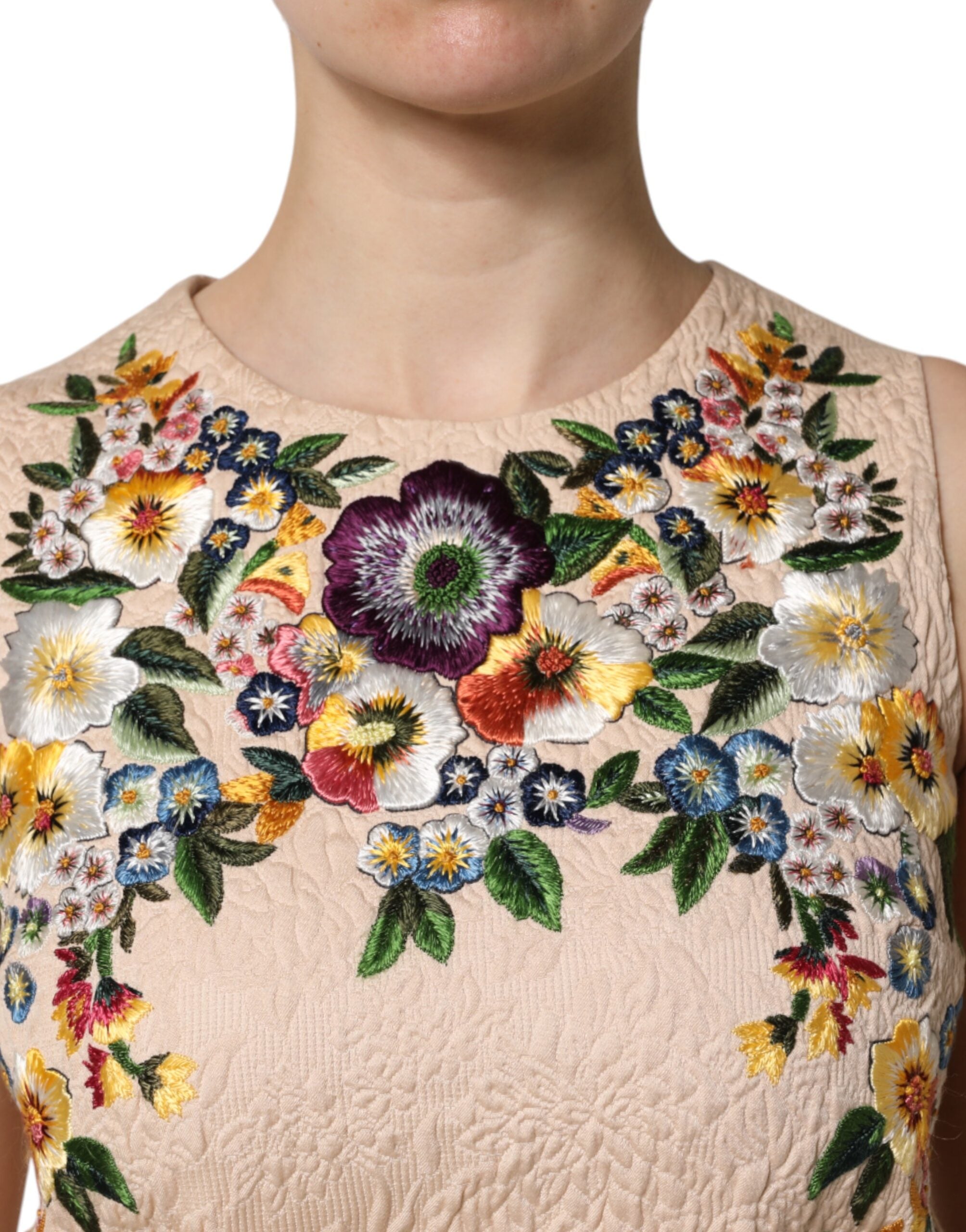 Dolce & Gabbana Beigefarbenes ärmelloses Tank-Top mit Blumenstickerei