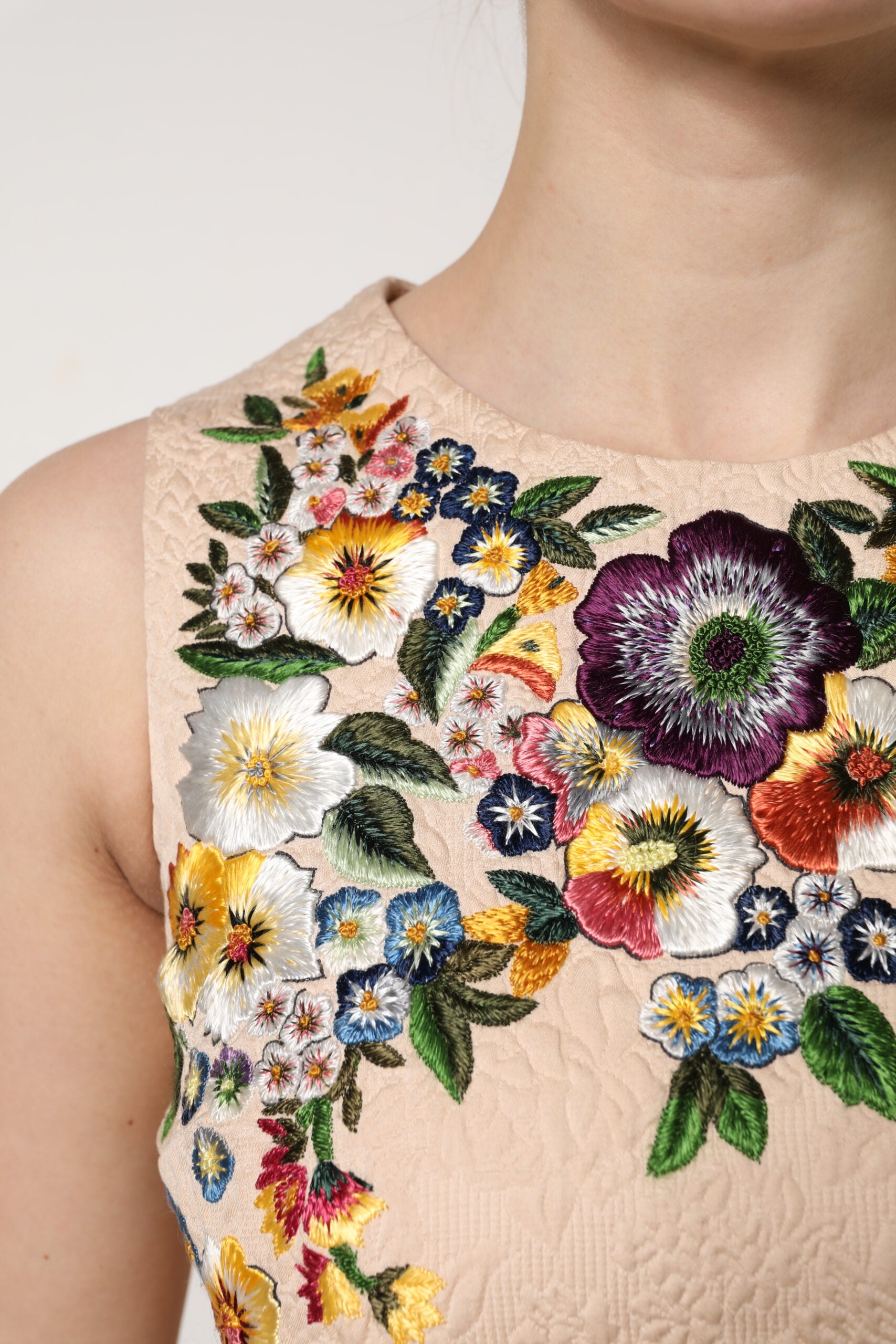 Dolce & Gabbana Beigefarbenes ärmelloses Tank-Top mit Blumenstickerei