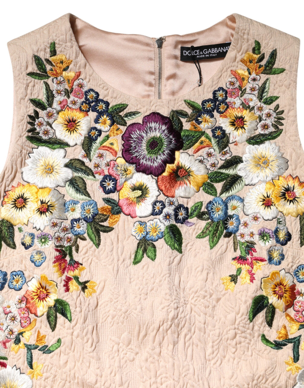 Dolce & Gabbana Beigefarbenes ärmelloses Tank-Top mit Blumenstickerei