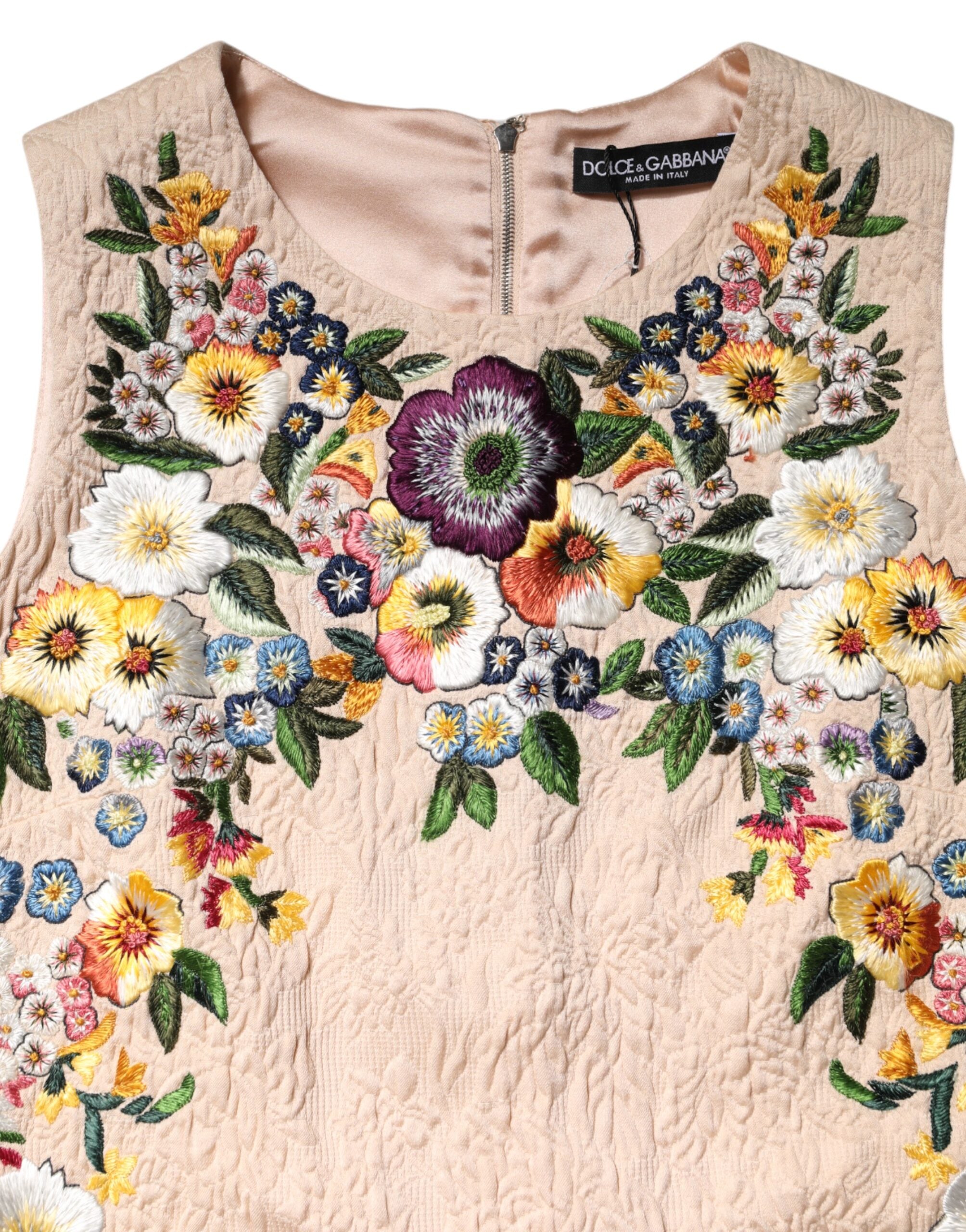 Dolce & Gabbana Beigefarbenes ärmelloses Tank-Top mit Blumenstickerei