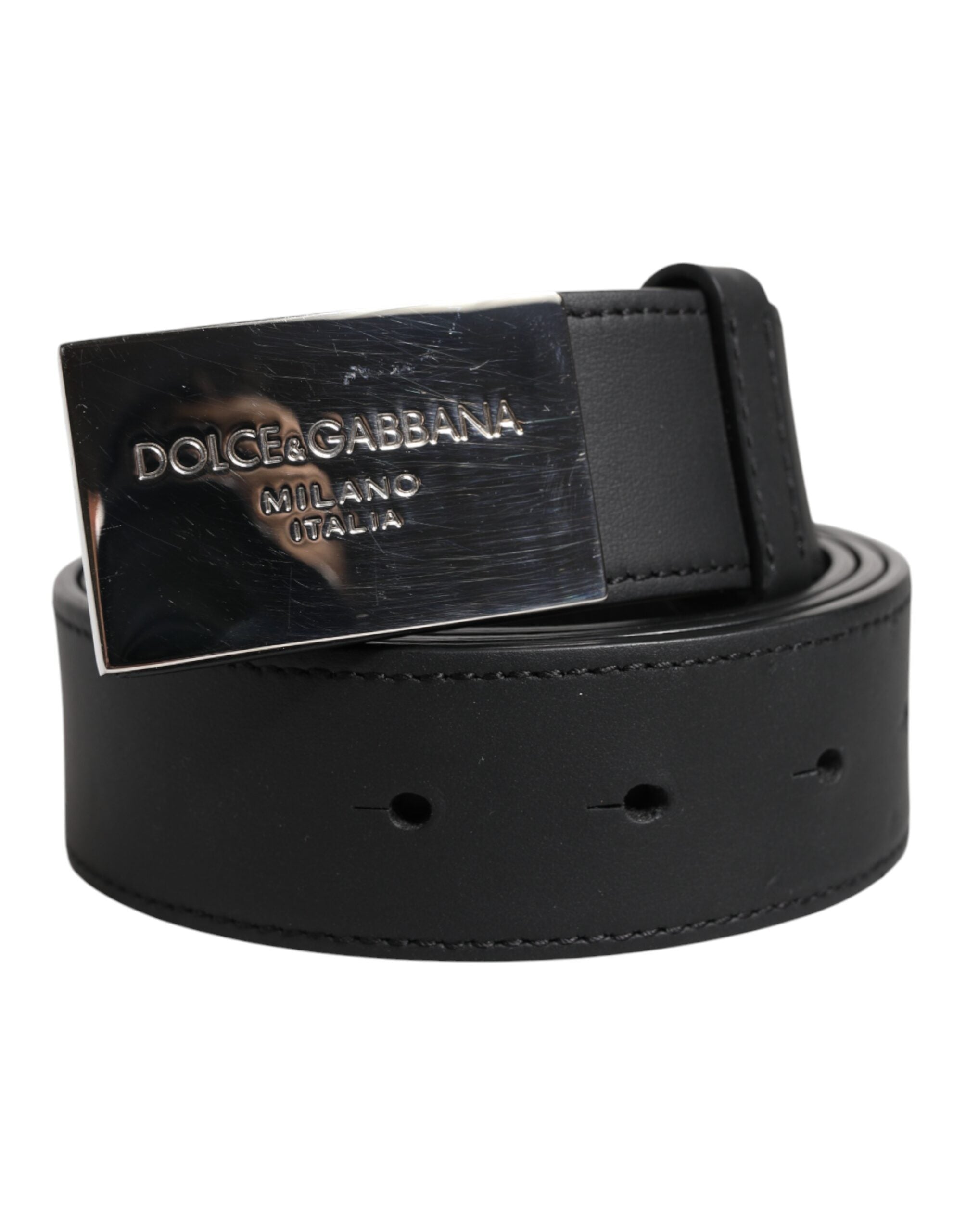 Dolce & Gabbana Schwarzer klassischer silberner Logo-Gürtel mit Metallschnalle