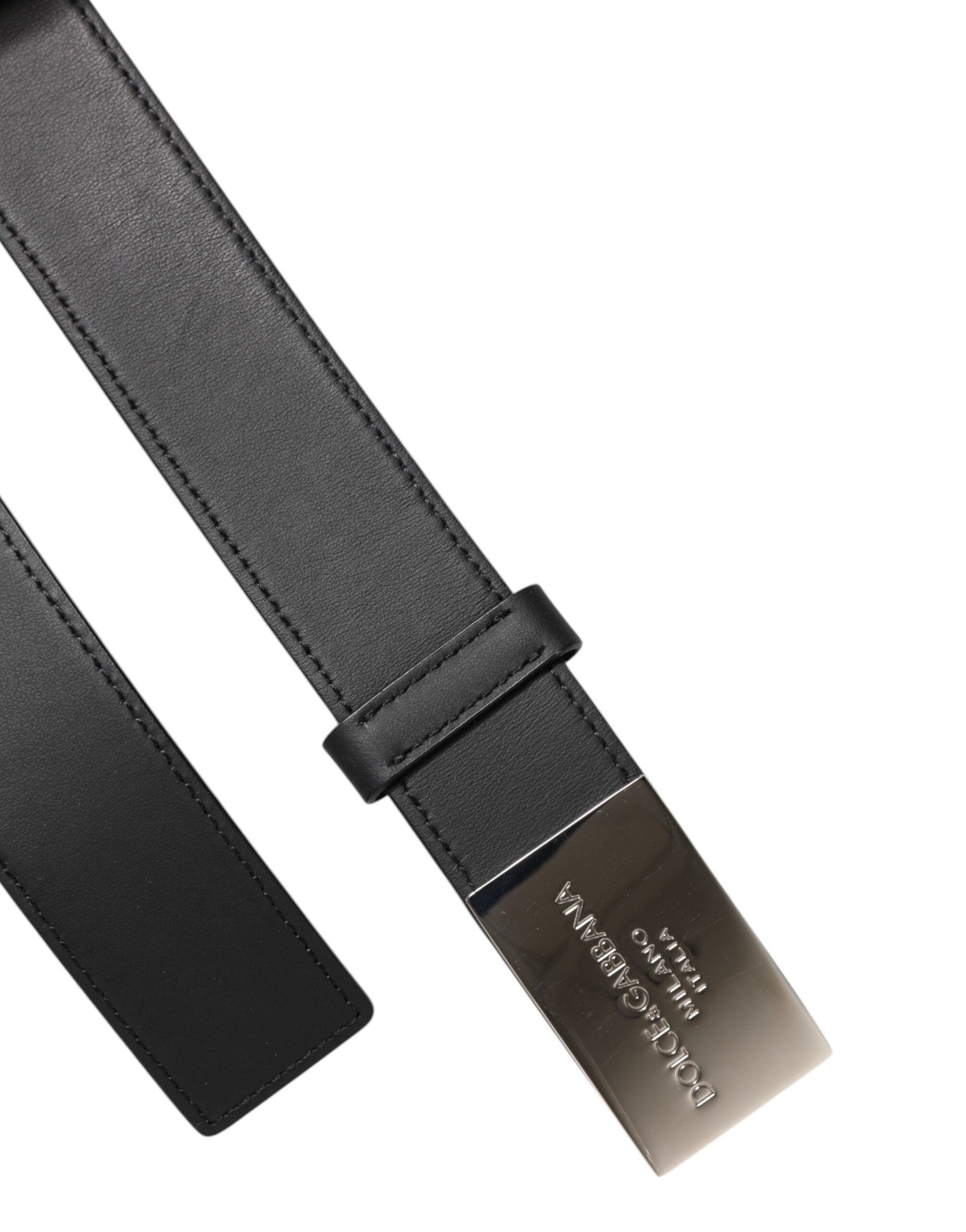 Dolce & Gabbana Schwarzer klassischer silberner Logo-Gürtel mit Metallschnalle